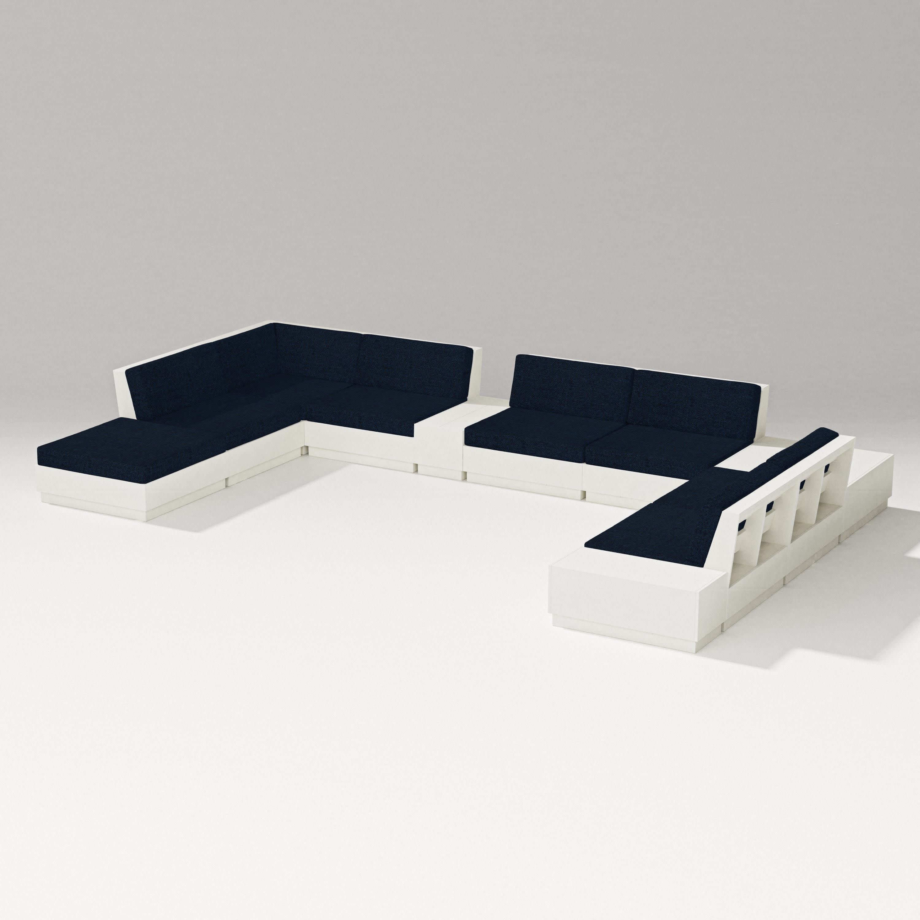 Elevate 11-Piece Conversation Sectional Set in Vintage White / Marine Indigo