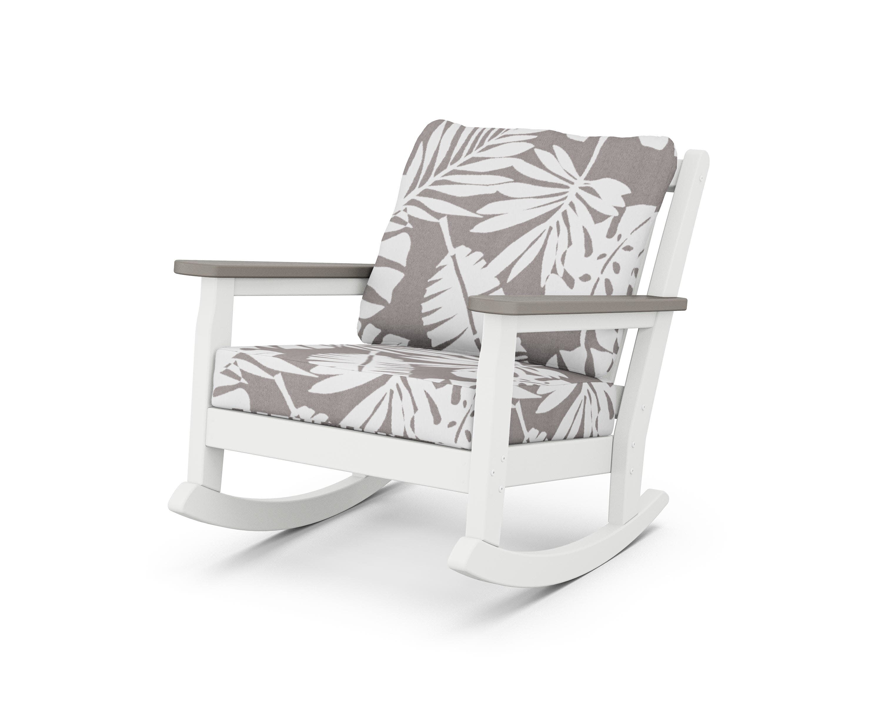 Chippendale Deep Seating Rocking Chair in White / Driftwood / Leaf Grey Mist