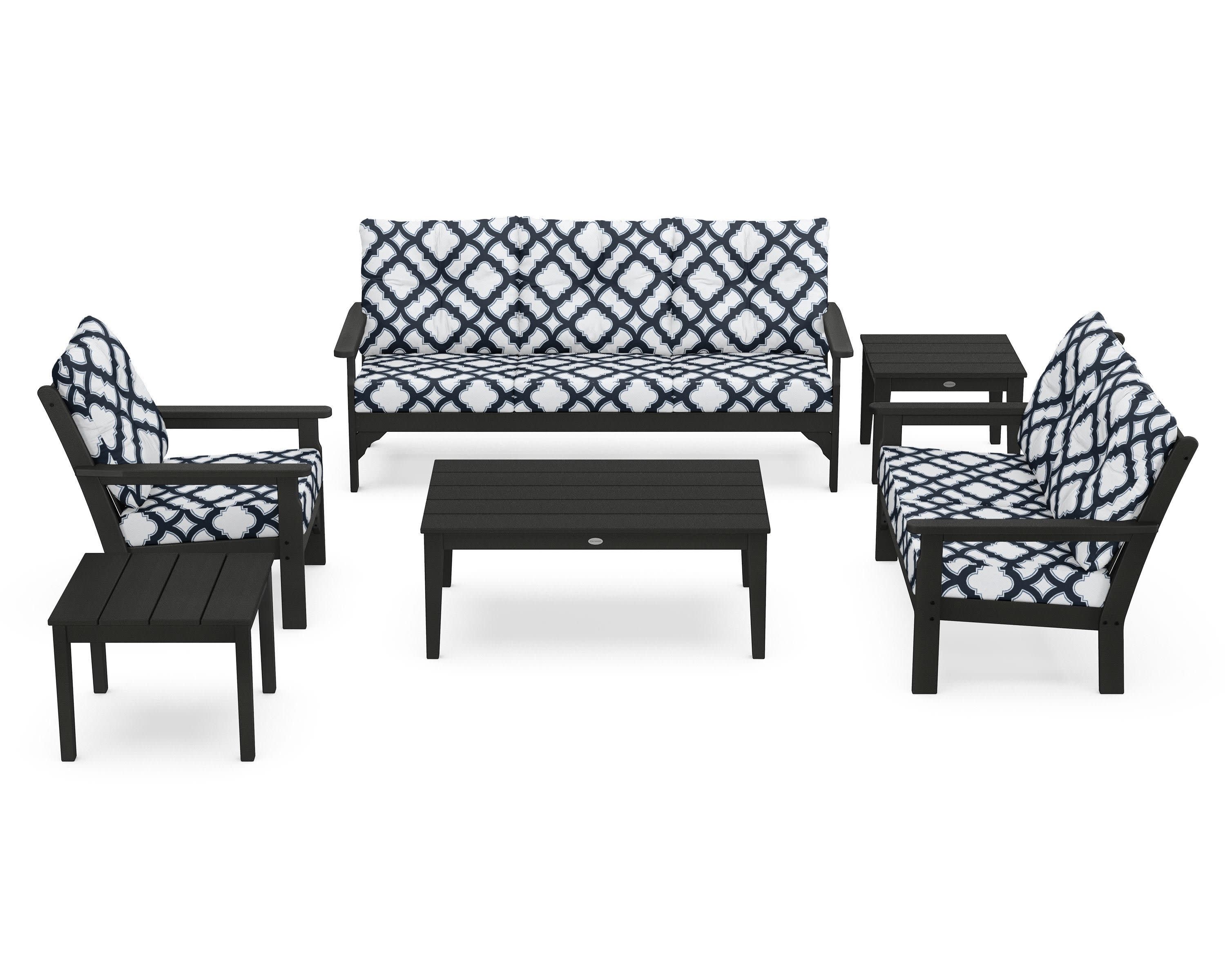 Vineyard 6-Piece Deep Seating Set in Black / Trellis Marine Indigo