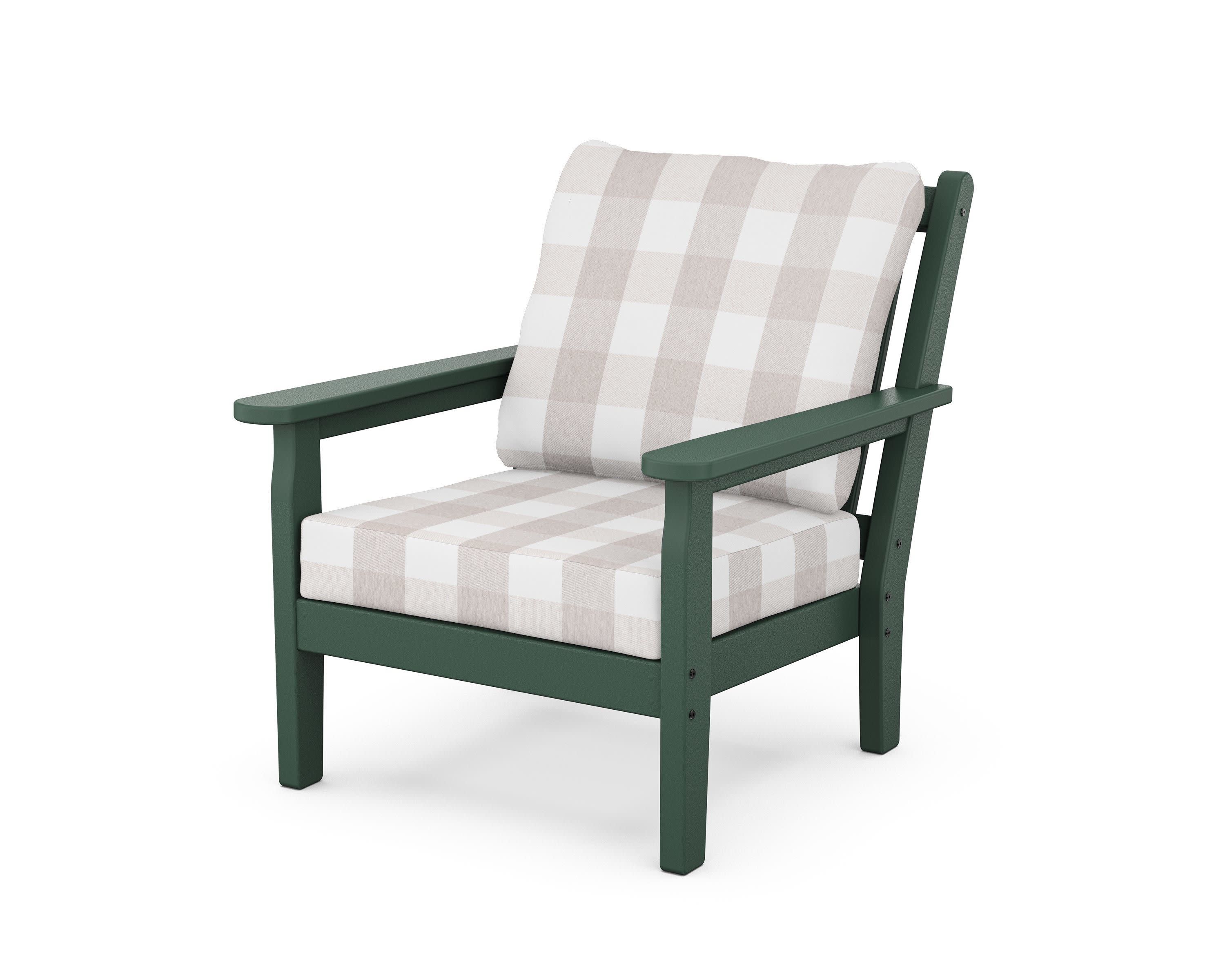 Chippendale Deep Seating Chair in Green / Buffalo Plaid Dune Burlap