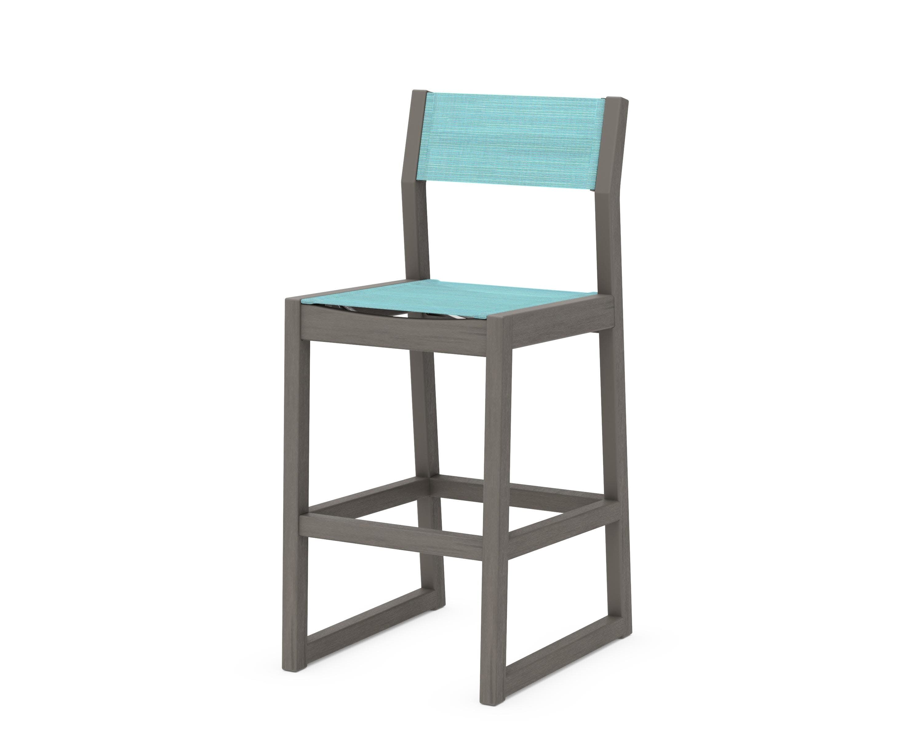 EDGE Sling Bar Side Chair in Driftwood / Dupioni Aquamarine Sling