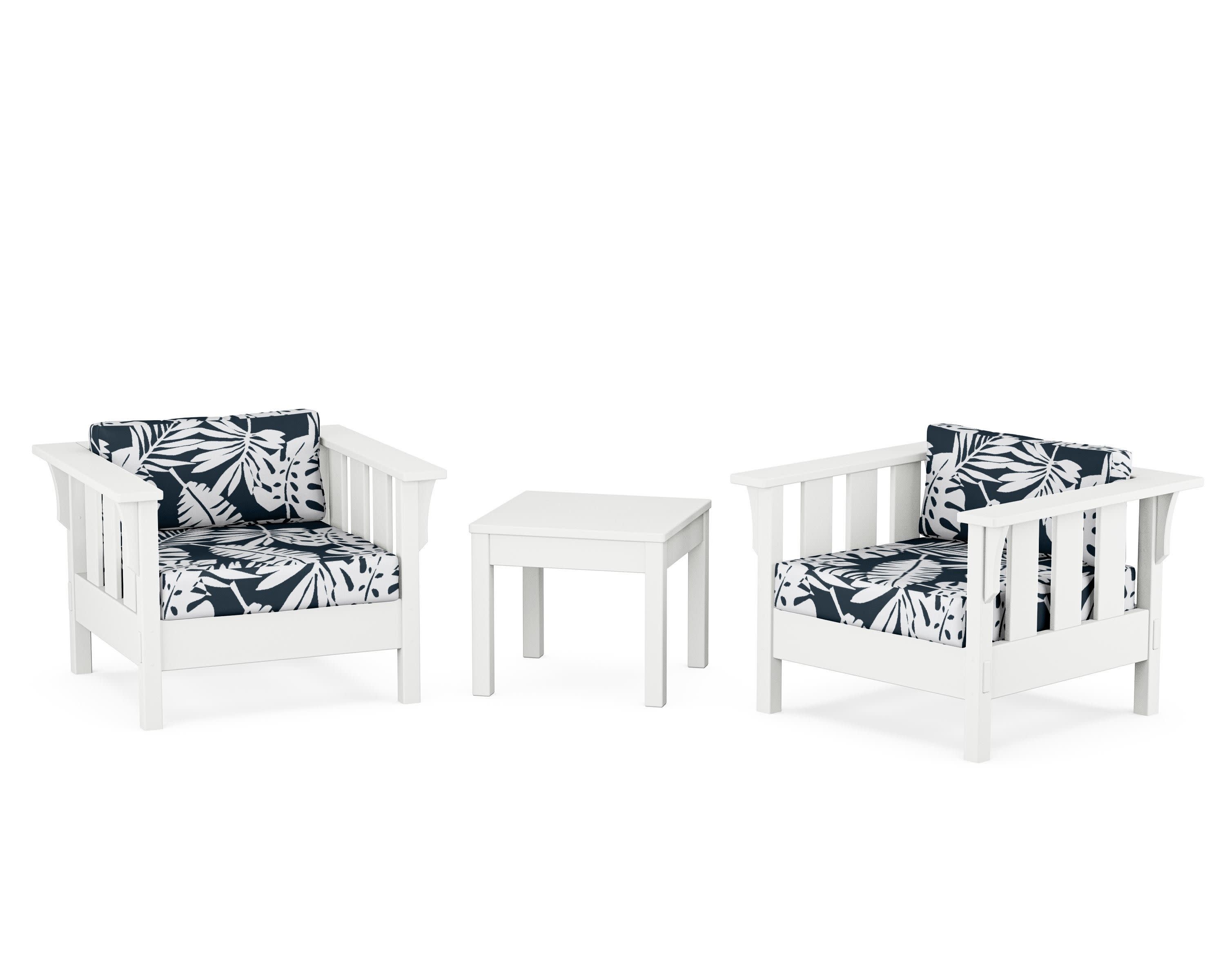 Acadia 3-Piece Deep Seating Set in White / Leaf Marine Indigo