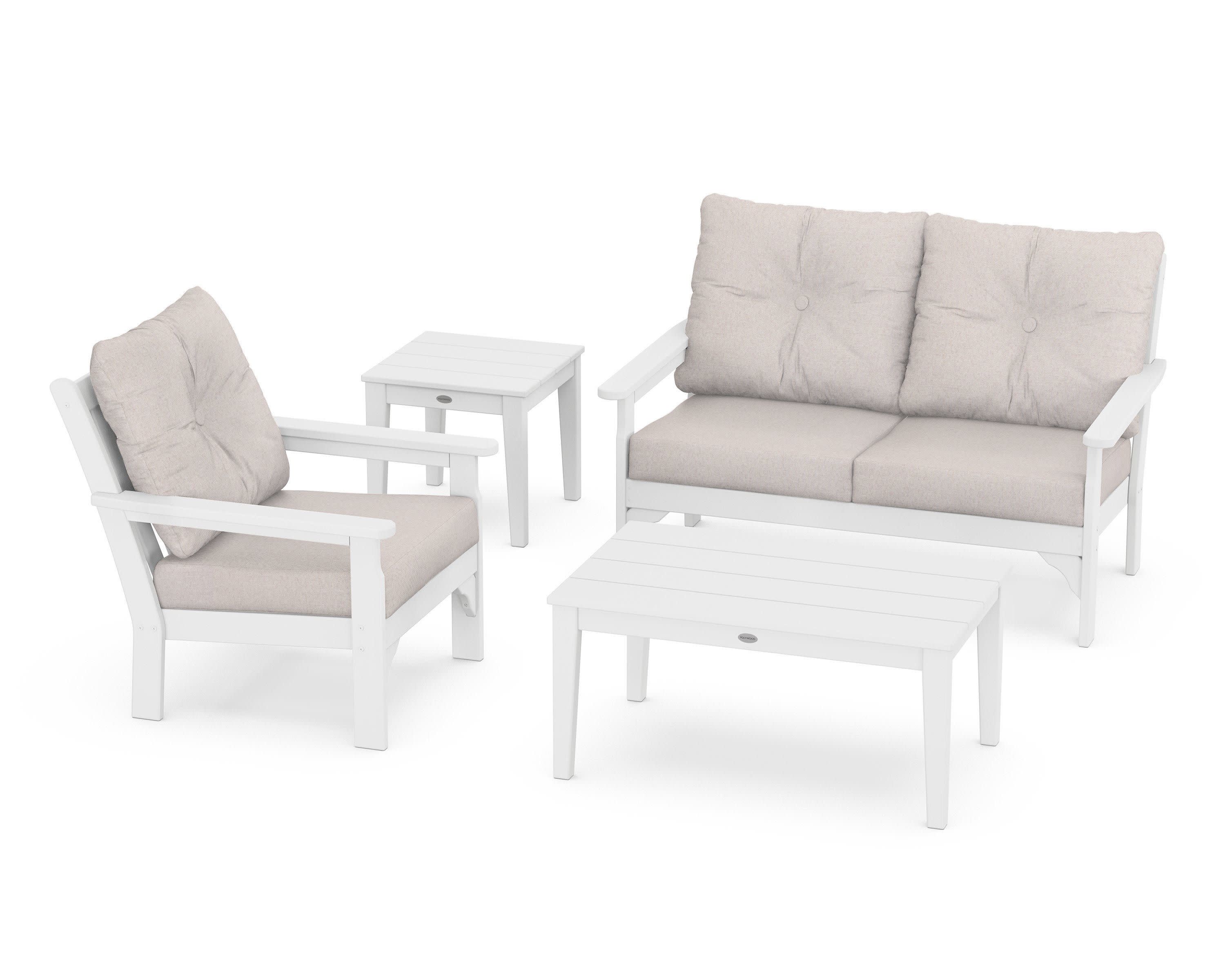 Vineyard 4-Piece Deep Seating Set in White / Dune Burlap