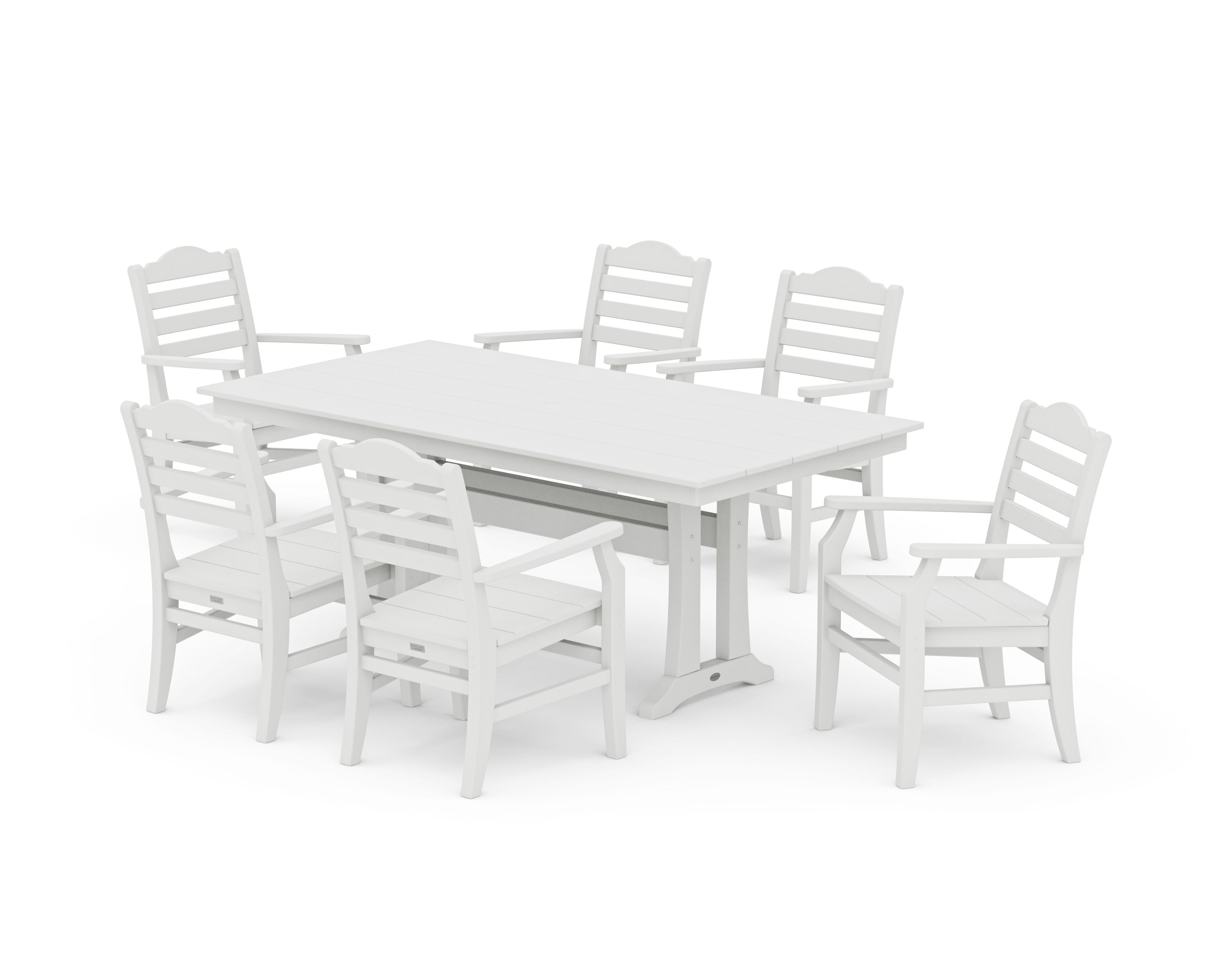 Savannah Arm Chair 7-Piece Farmhouse Dining Set with Trestle Legs in Vintage White