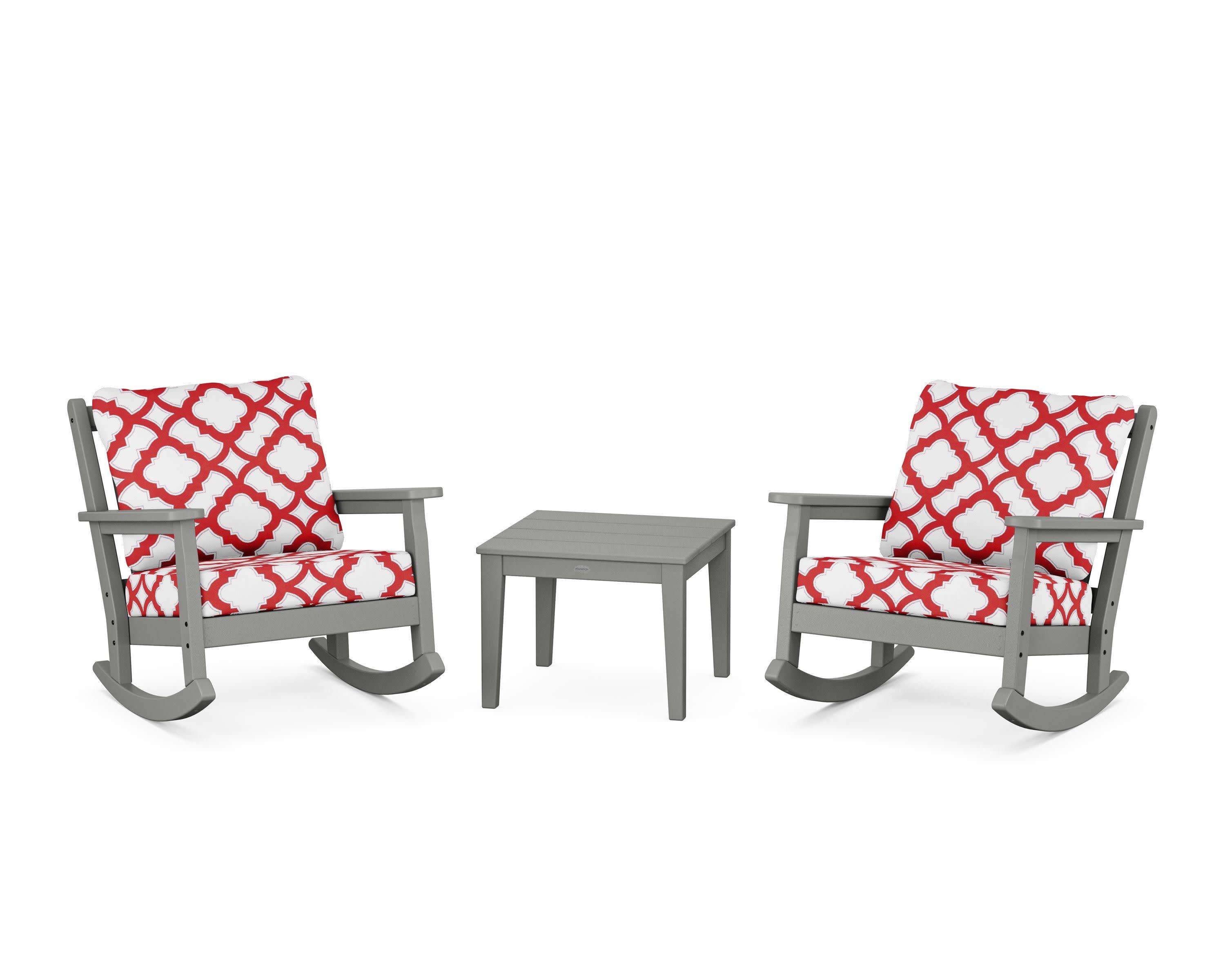 Chippendale 3-Piece Deep Seating Rocker Set in Slate Grey / Trellis Crimson