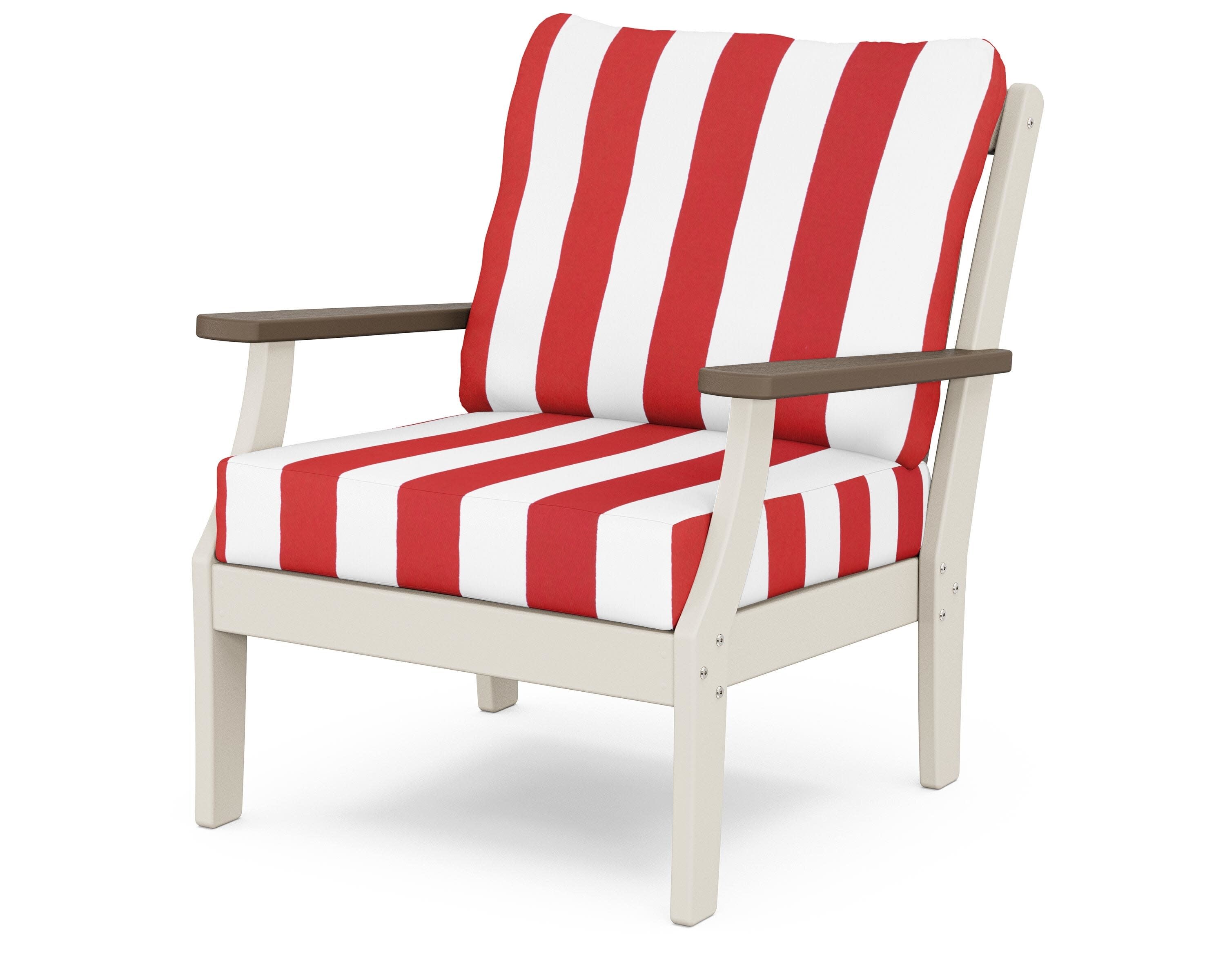 Braxton Deep Seating Chair in Sand / Kona / Cabana Stripe Crimson