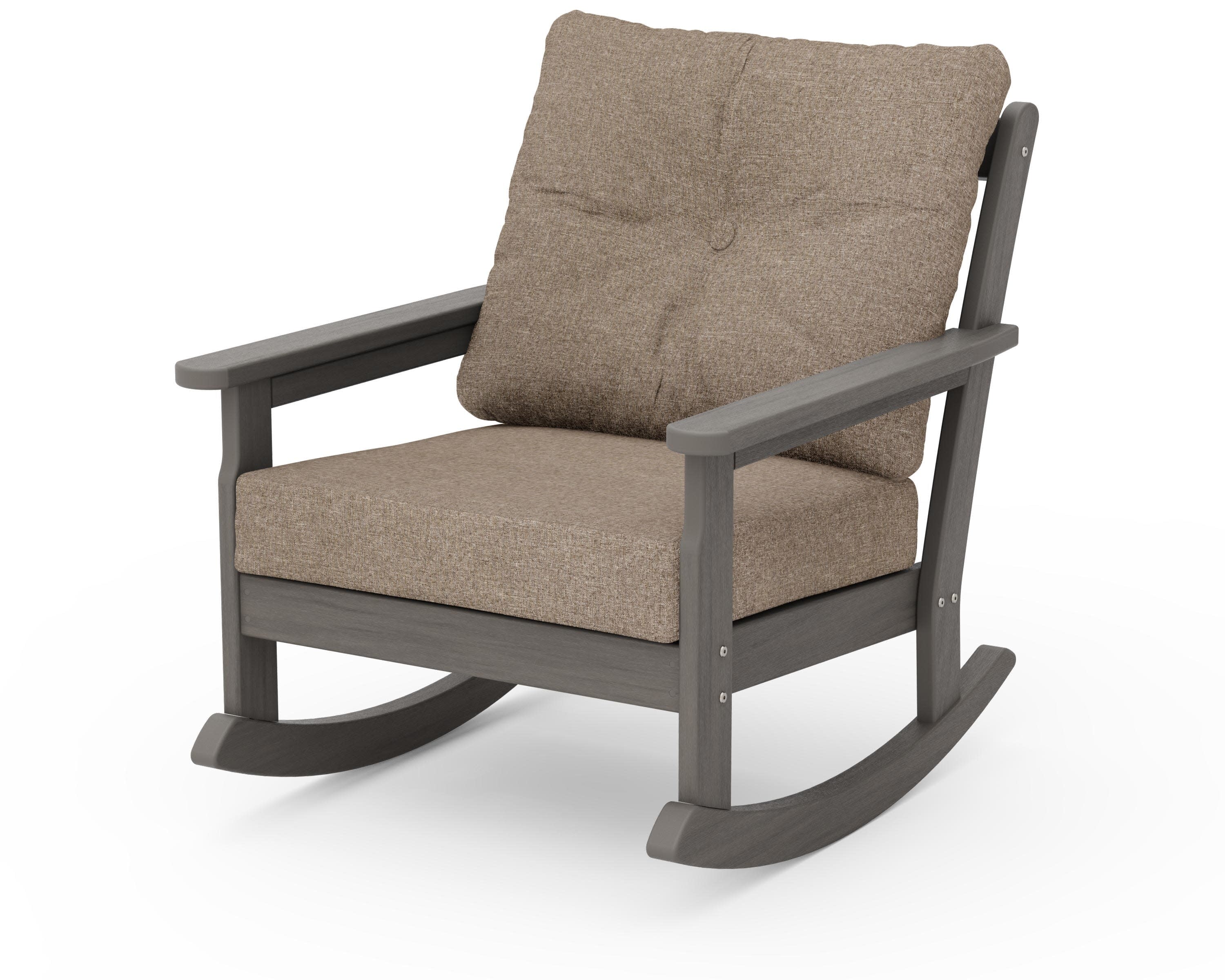 Vineyard Deep Seating Rocking Chair in Driftwood / Spiced Burlap