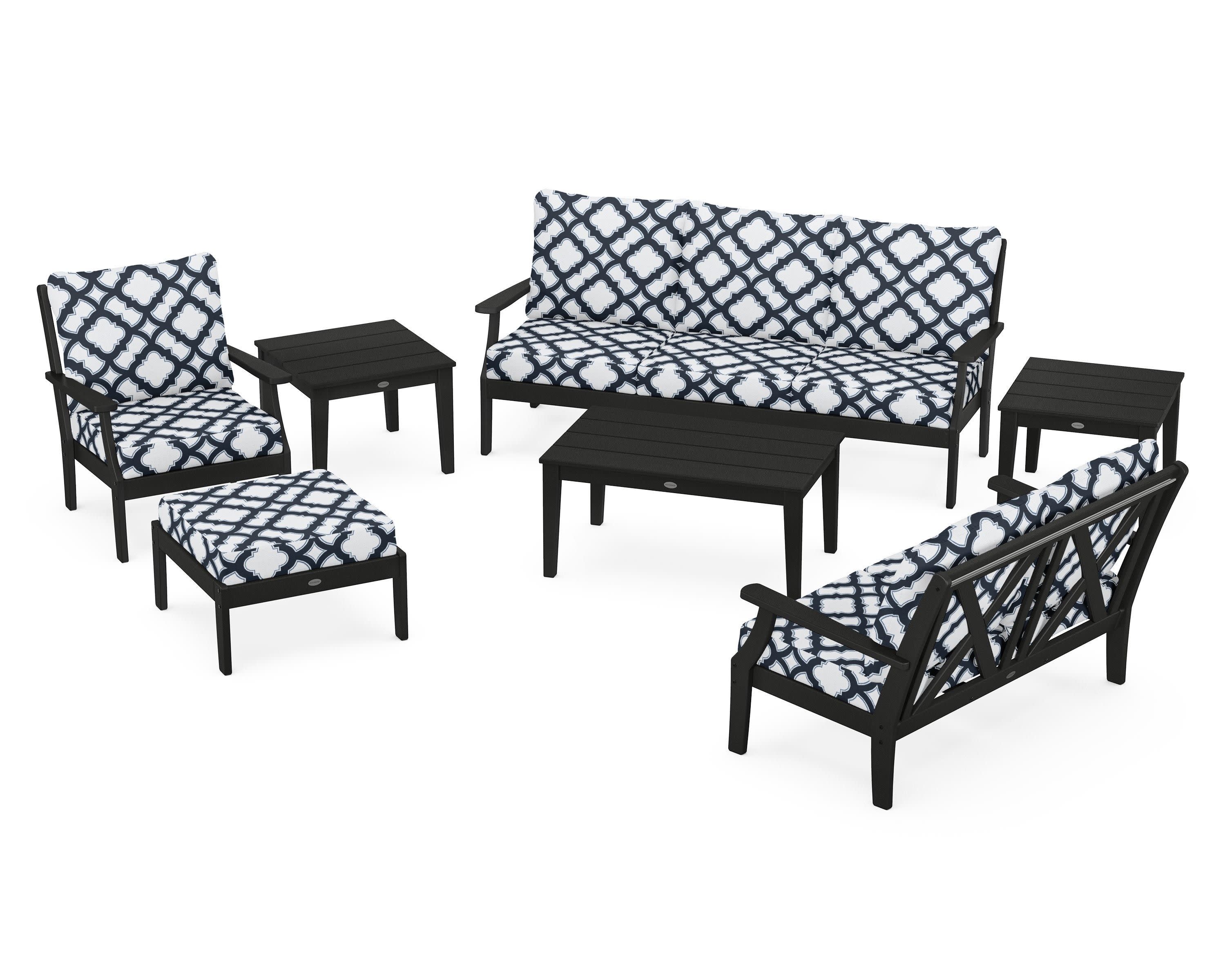 Braxton 7-Piece Deep Seating Set in Black / Trellis Marine Indigo