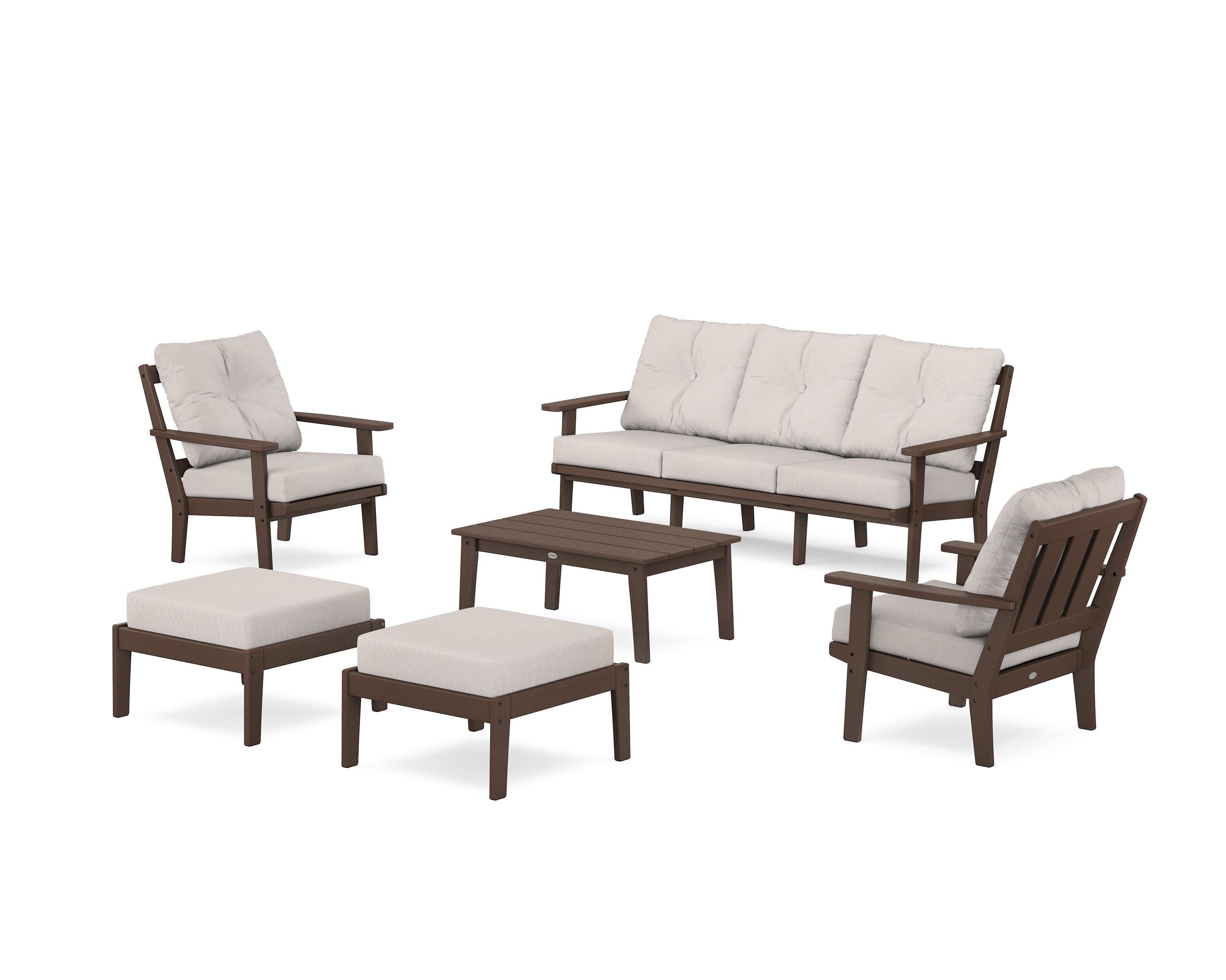 Oxford 6-Piece Lounge Sofa Set in Mahogany / Dune Burlap