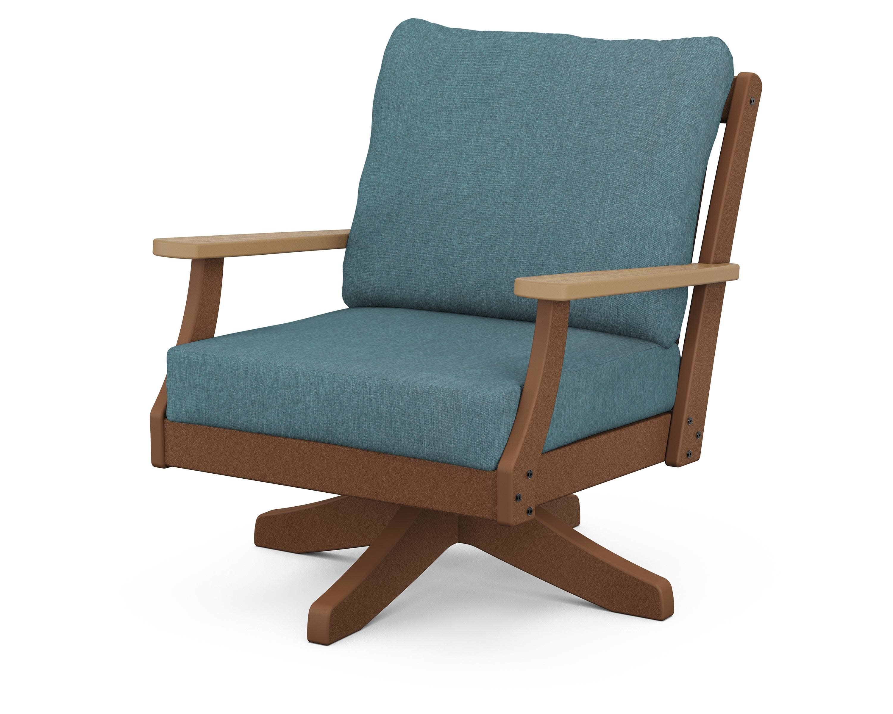 Braxton Deep Seating Swivel Chair in Teak / Natural / Ocean Teal