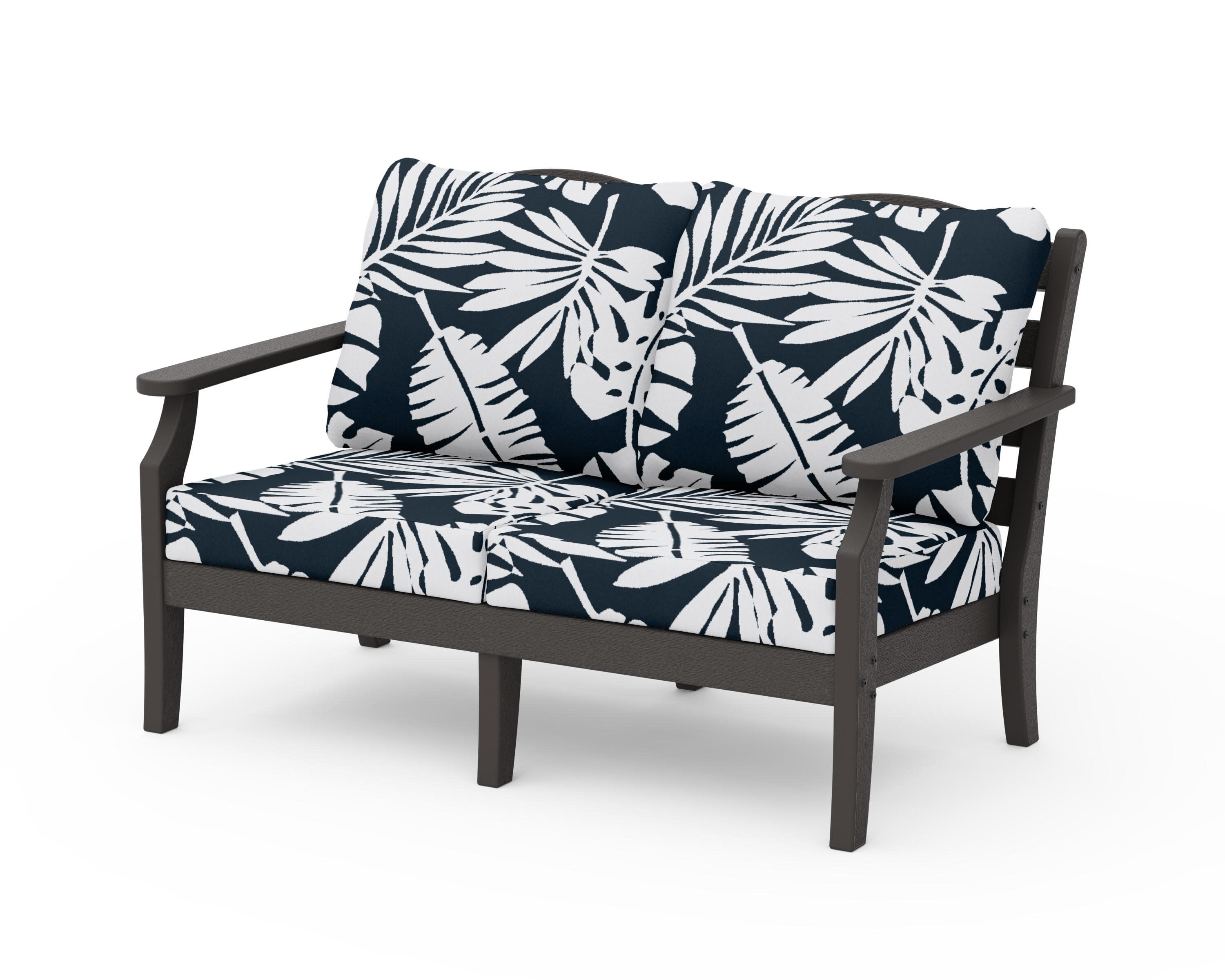 Savannah Deep Seating Loveseat in Vintage Coffee / Leaf Marine Indigo
