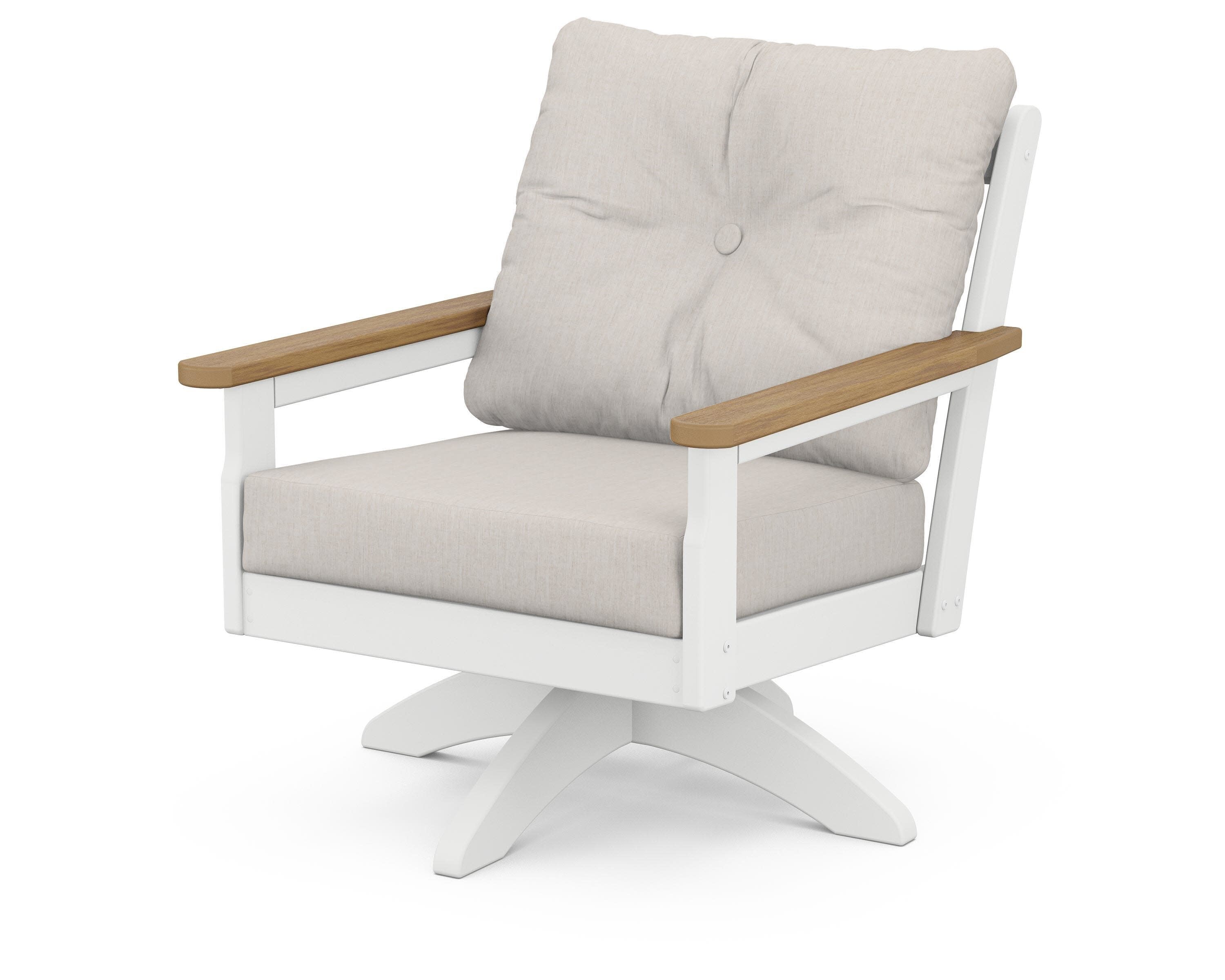 Vineyard Deep Seating Swivel Chair in White / Natural / Cast Ash