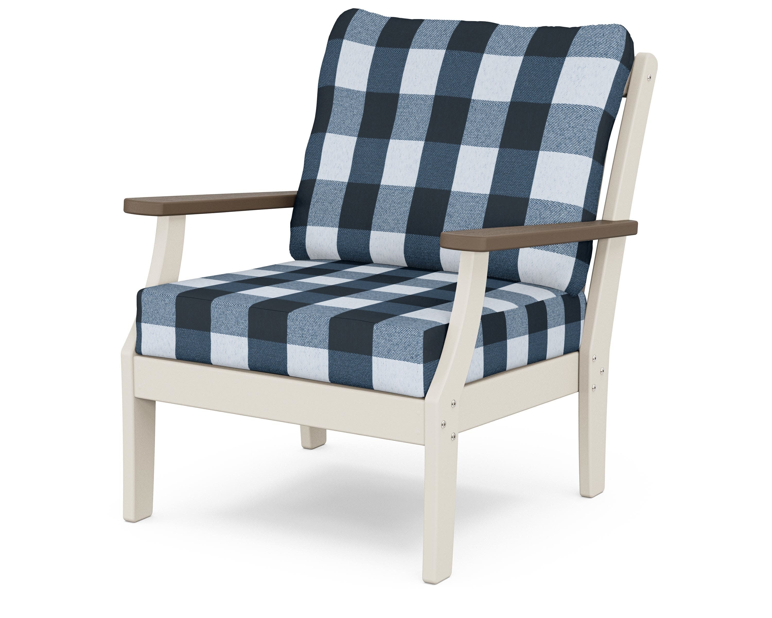 Braxton Deep Seating Chair in Sand / Kona / Buffalo Plaid Marine Indigo