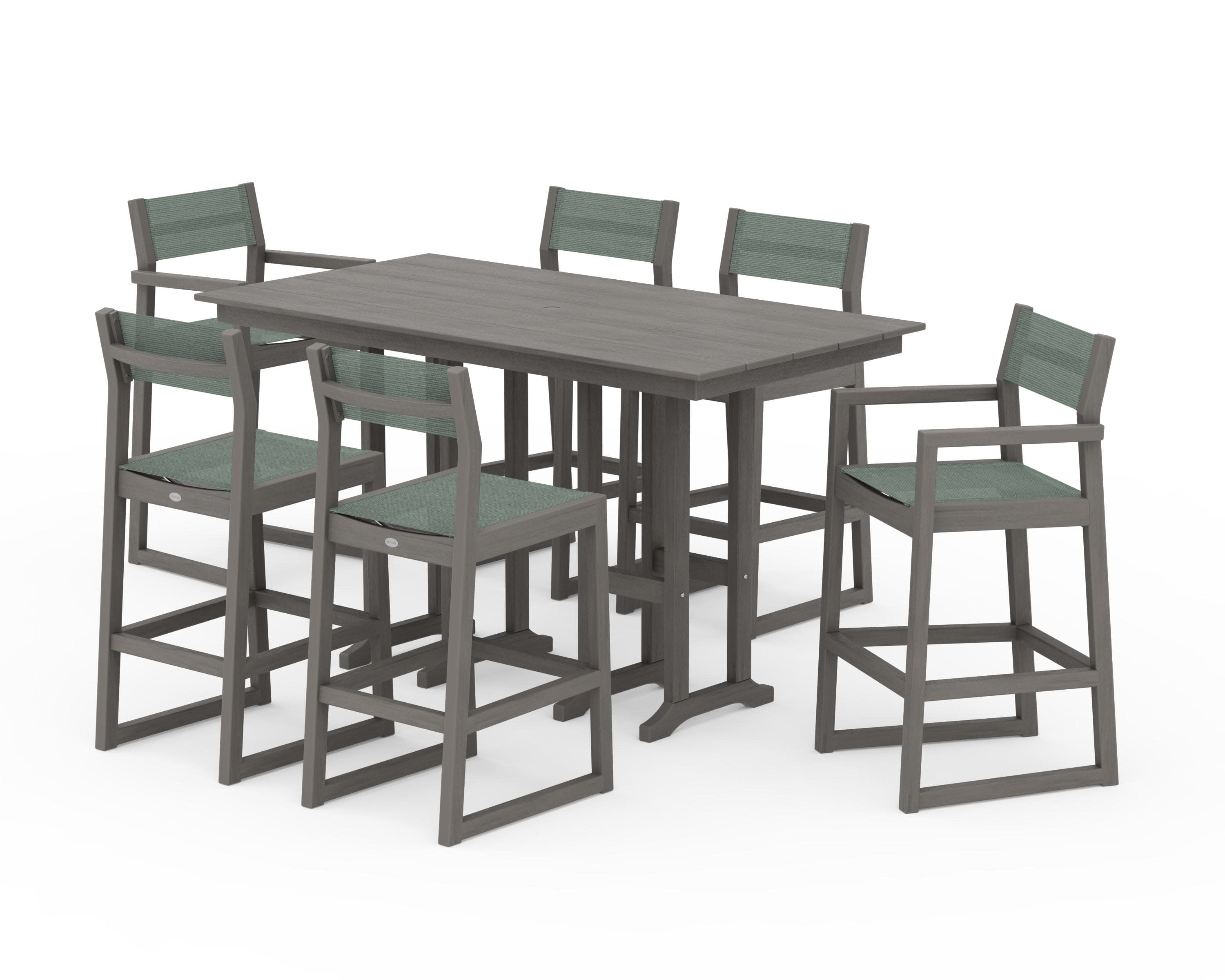 EDGE Sling 7-Piece Farmhouse Bar Set in Driftwood / Dupioni Sea Mist Sling