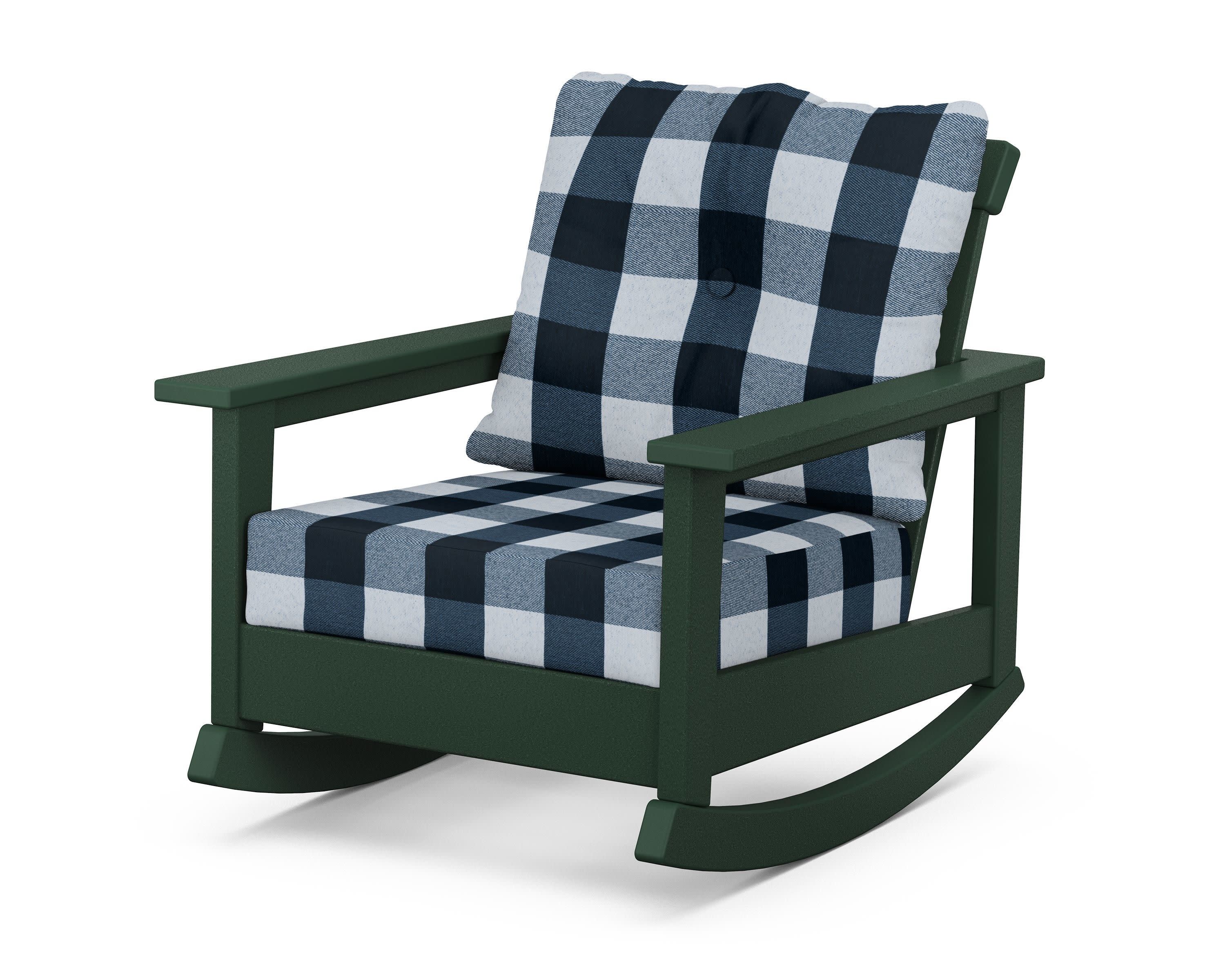 Prescott Deep Seating Rocking Chair in Green / Buffalo Plaid Marine Indigo