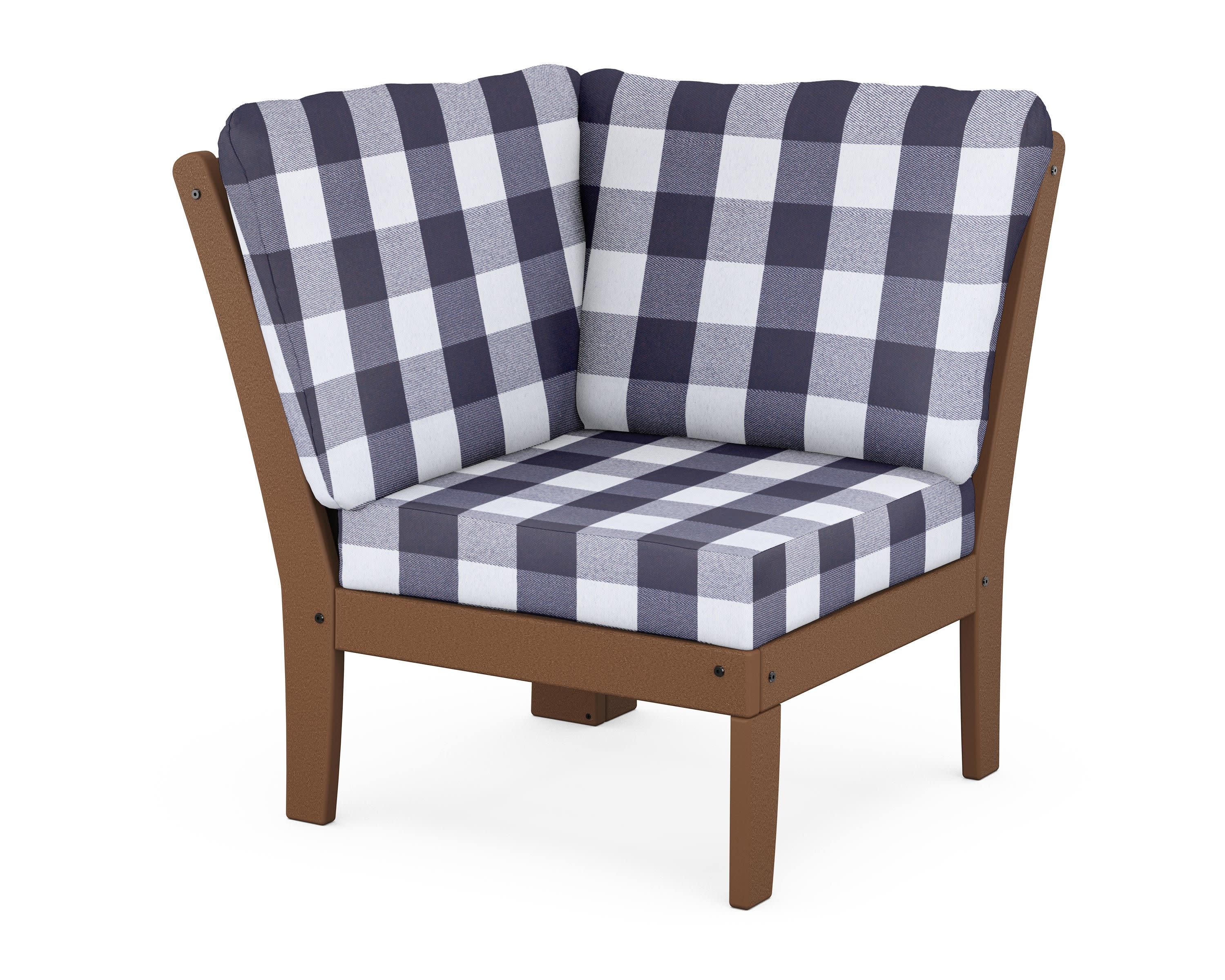 Braxton Modular Corner Chair in Teak / Buffalo Plaid Navy