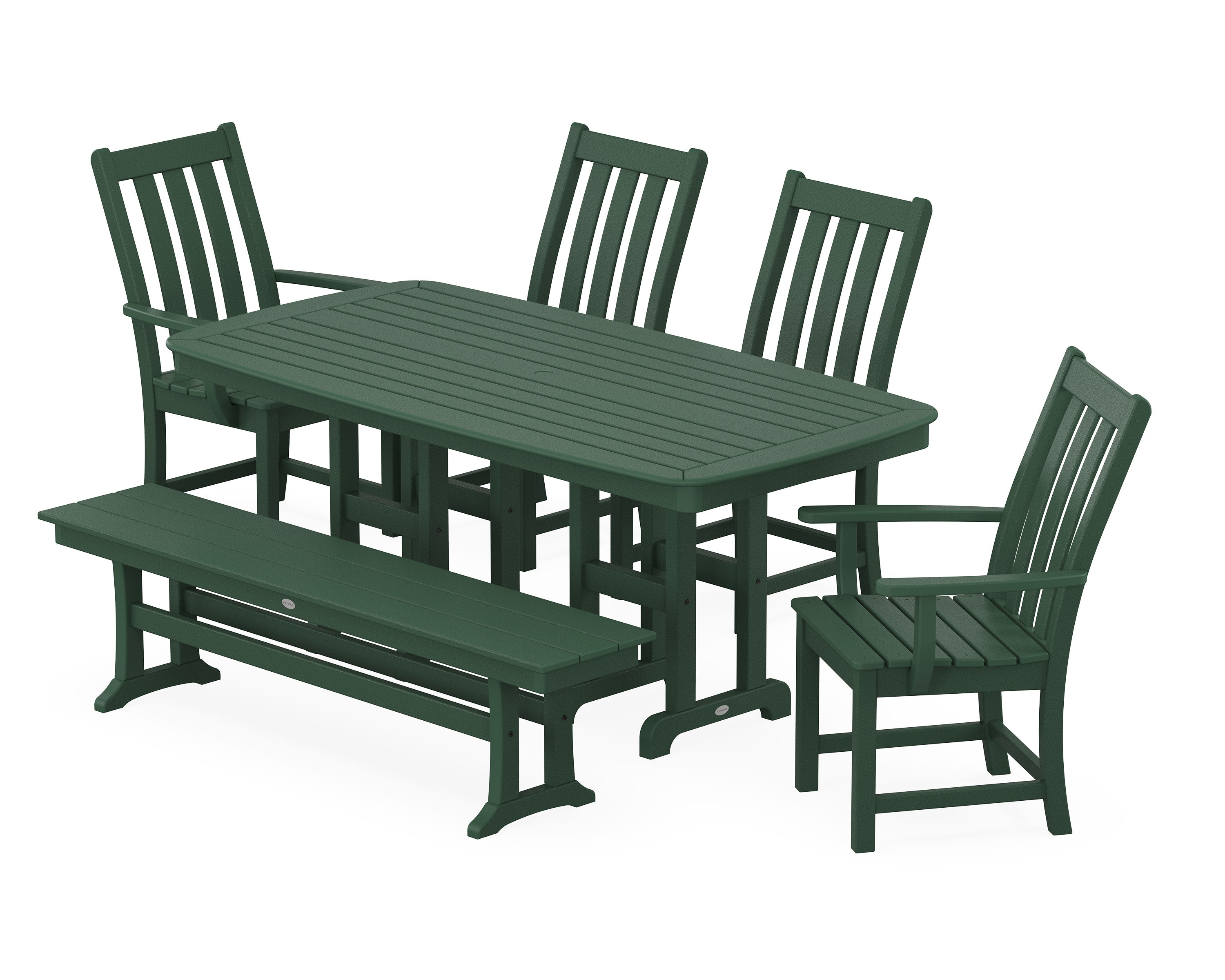Vineyard 6-Piece Dining Set with Bench in Green