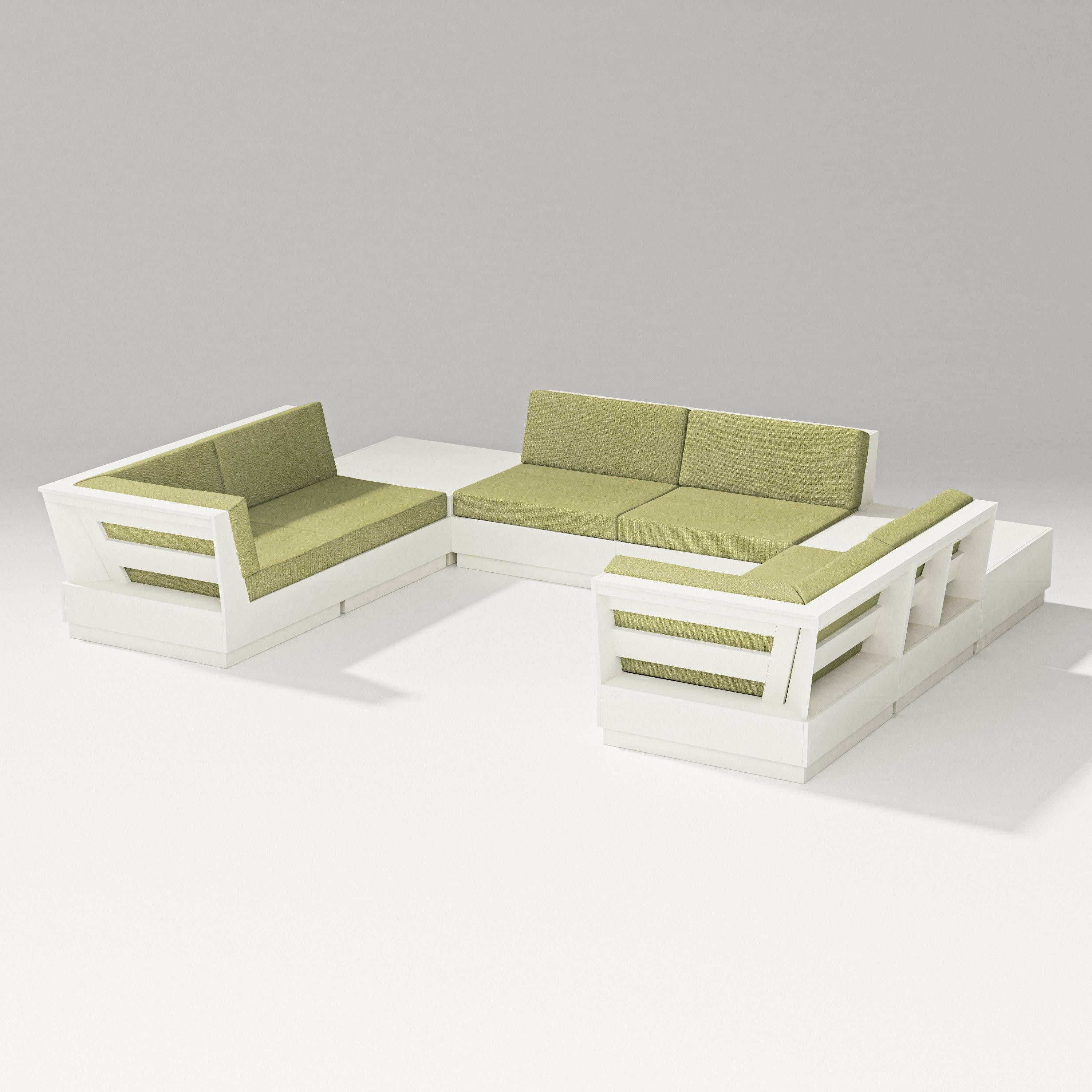 Elevate 8-Piece U-Shaped Sectional in Vintage White / Chartreuse Boucle