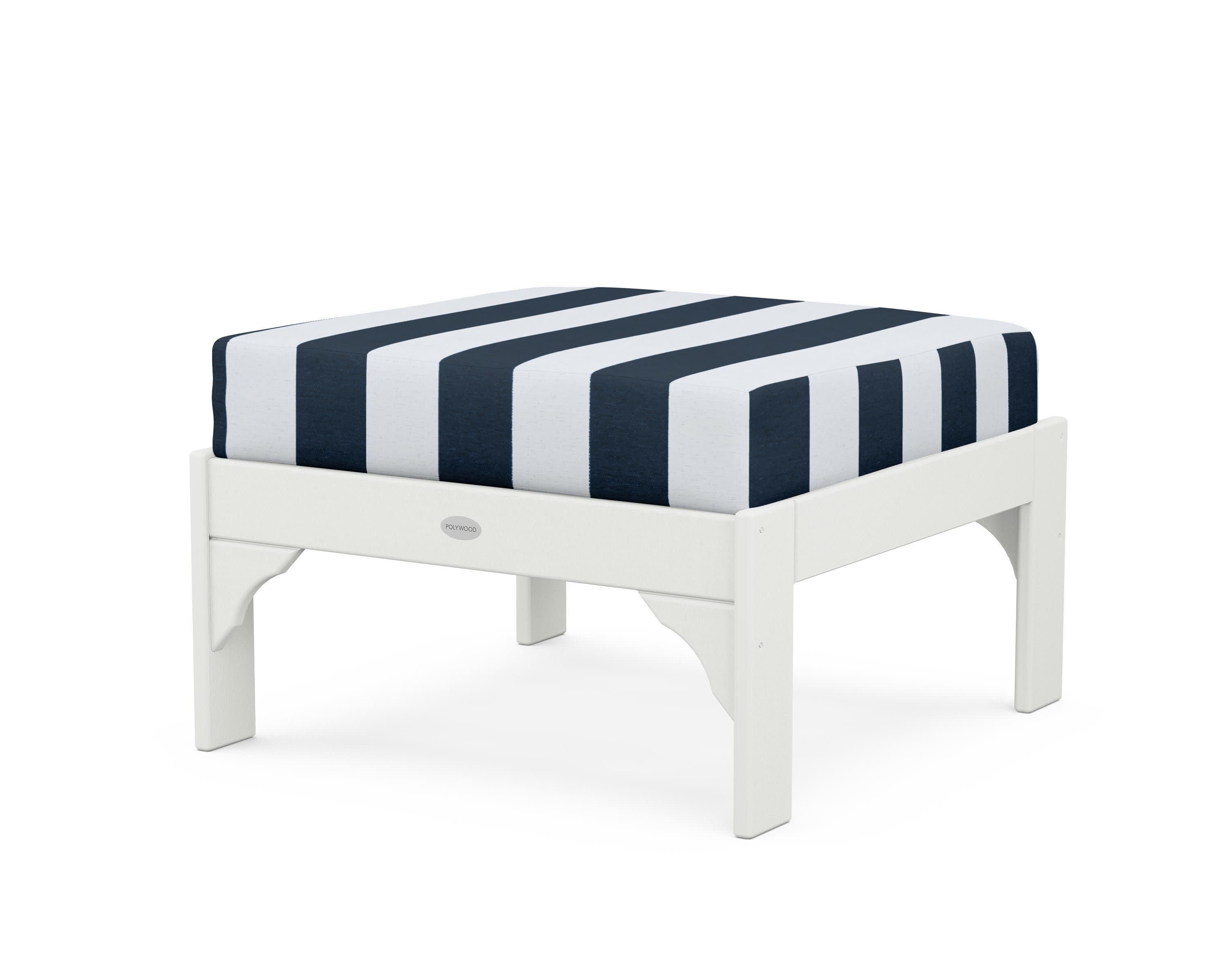Vineyard Deep Seating Ottoman in Vintage White / Cabana Stripe Marine Indigo