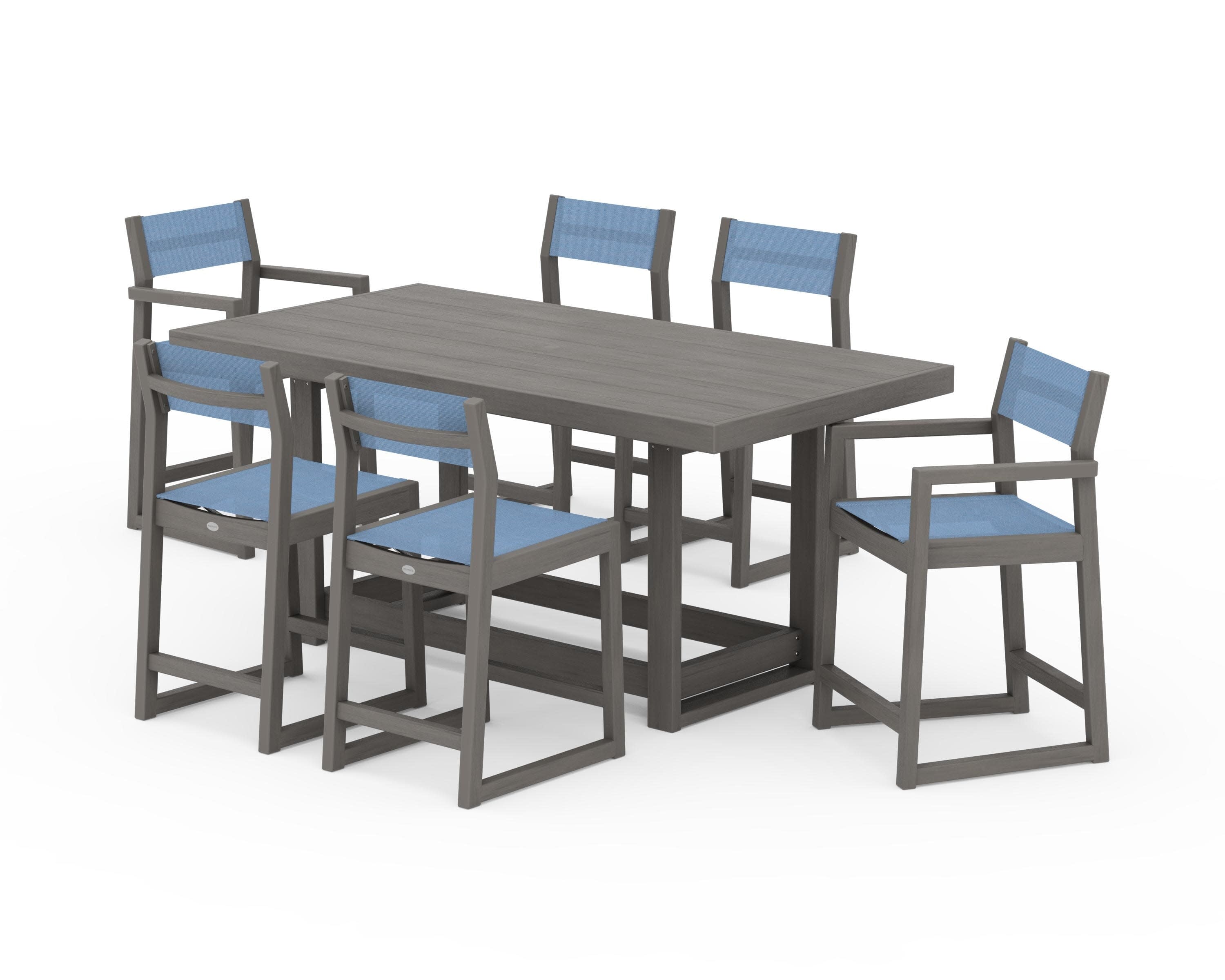 EDGE Sling 7-Piece Counter Table Set in Driftwood / Poolside Sling