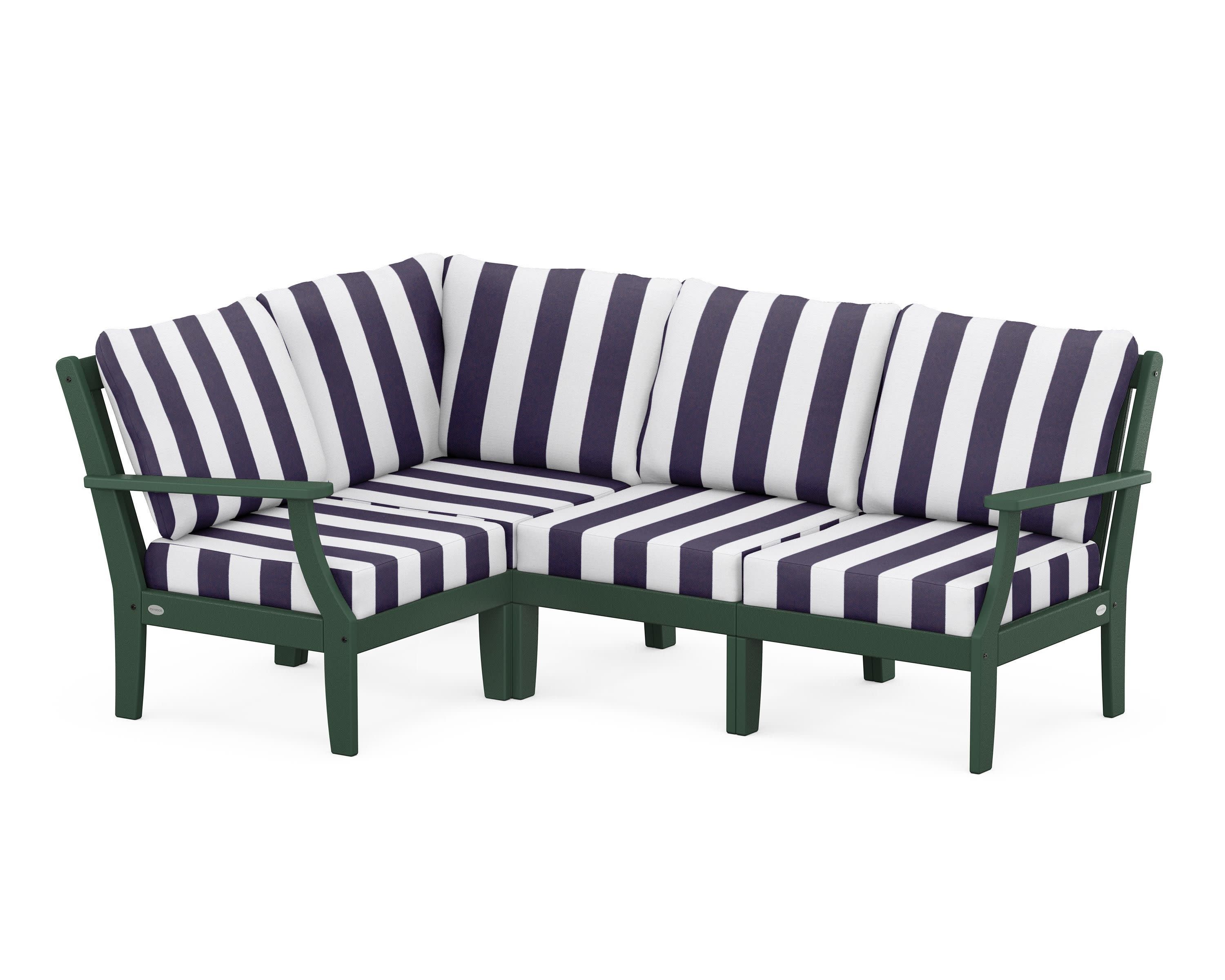 Braxton Modular 4-Piece Deep Seating Set in Green / Cabana Stripe Navy