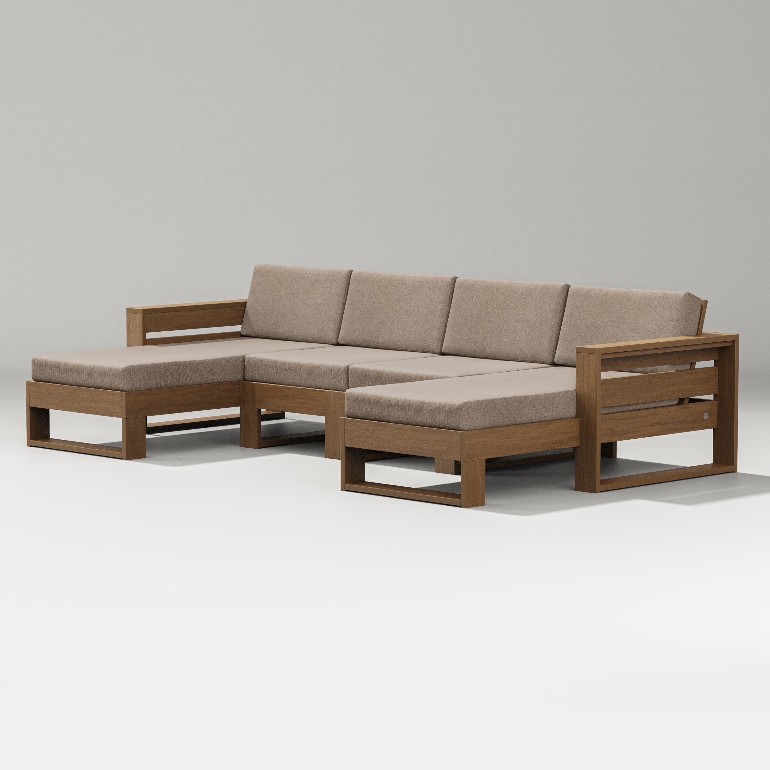 Latitude Double Chaise Sectional in Natural / Spiced Burlap