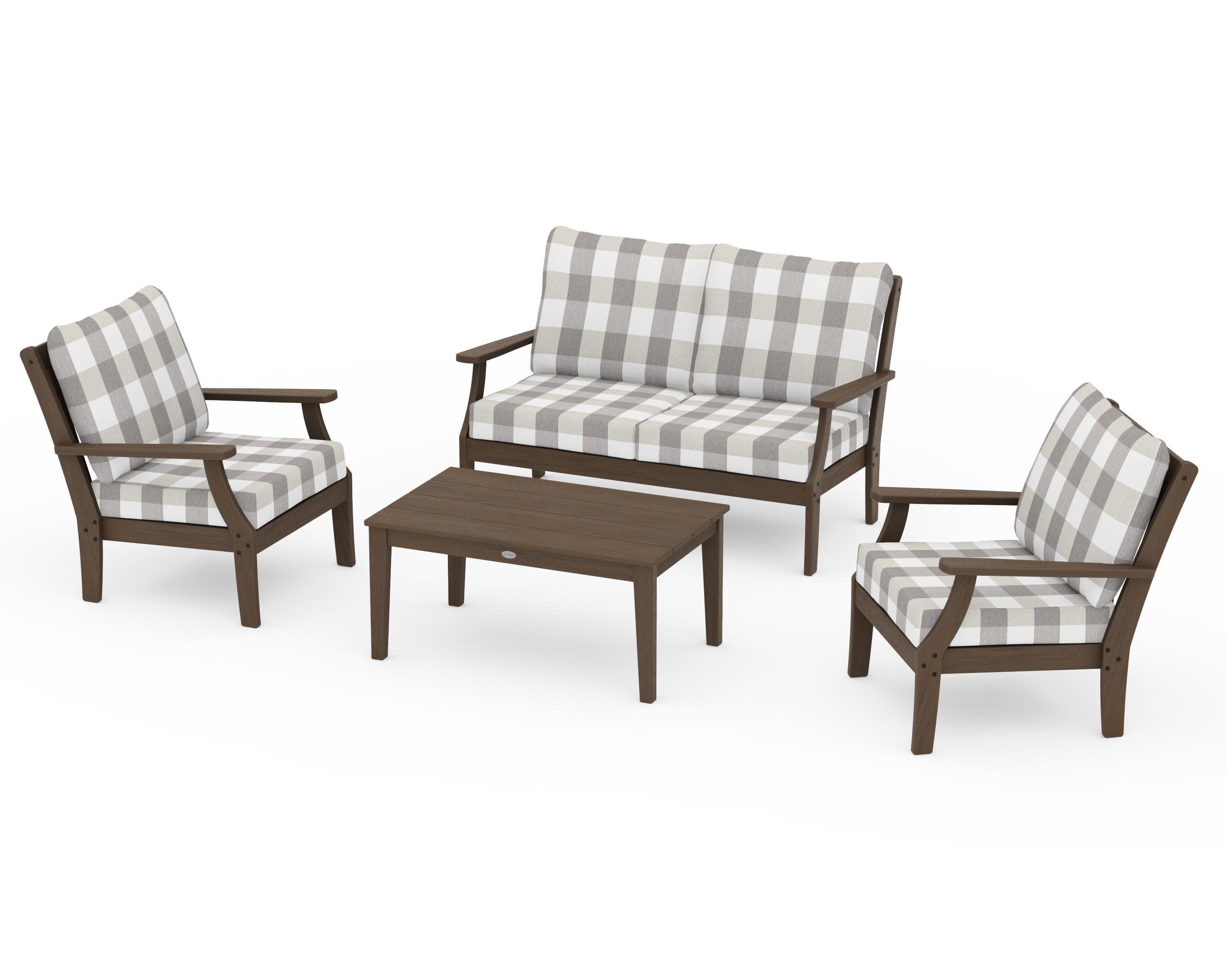 Braxton 4-Piece Deep Seating Chair Set in Kona / Buffalo Plaid Grey Mist