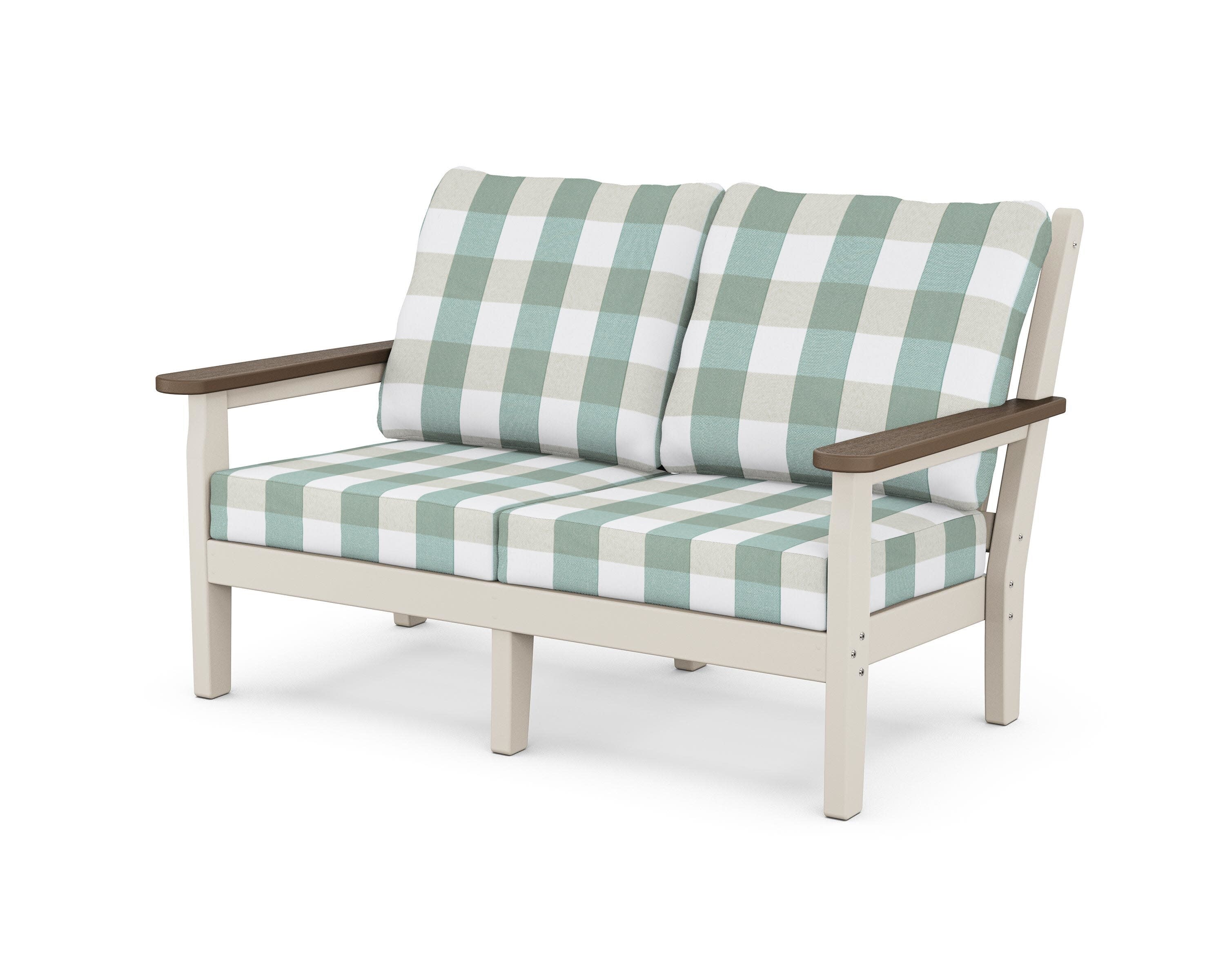 Chippendale Deep Seating Loveseat in Sand / Kona / Buffalo Plaid Glacier Spa