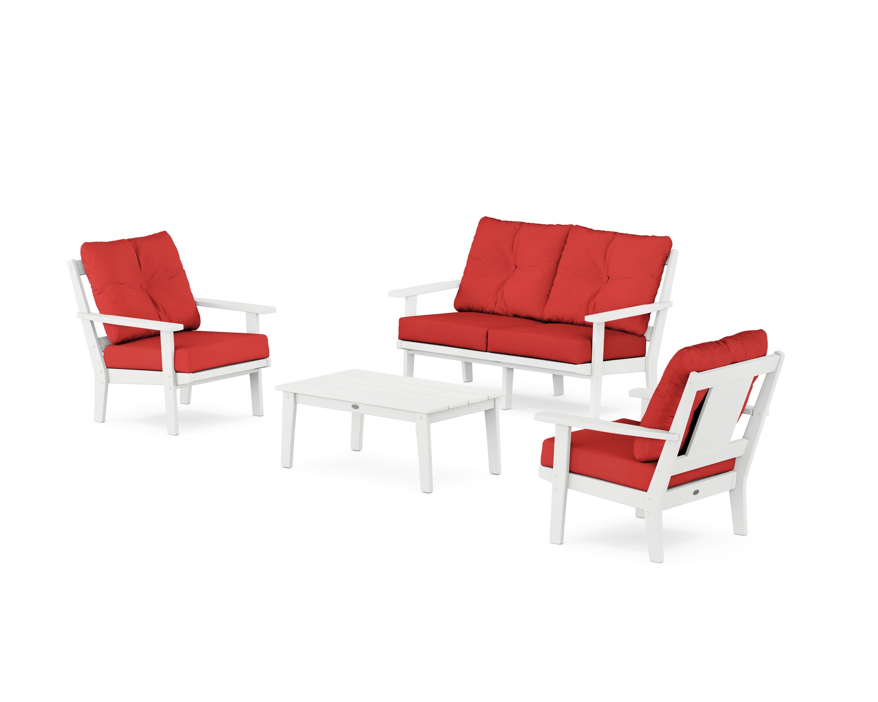 Prairie 4-Piece Deep Seating Set with Loveseat in White / Crimson Linen