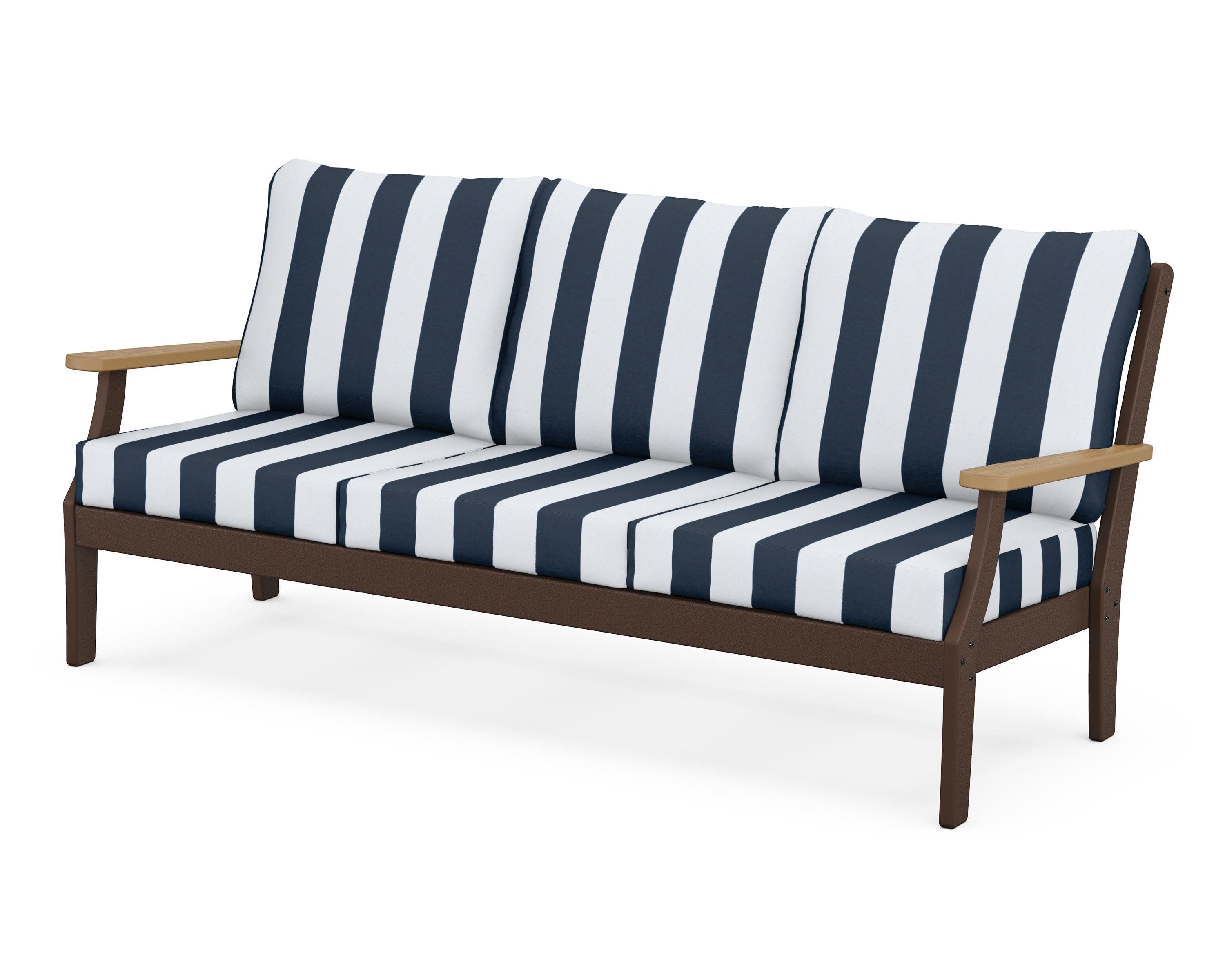 Braxton Deep Seating Sofa in Mahogany / Natural / Cabana Stripe Marine Indigo