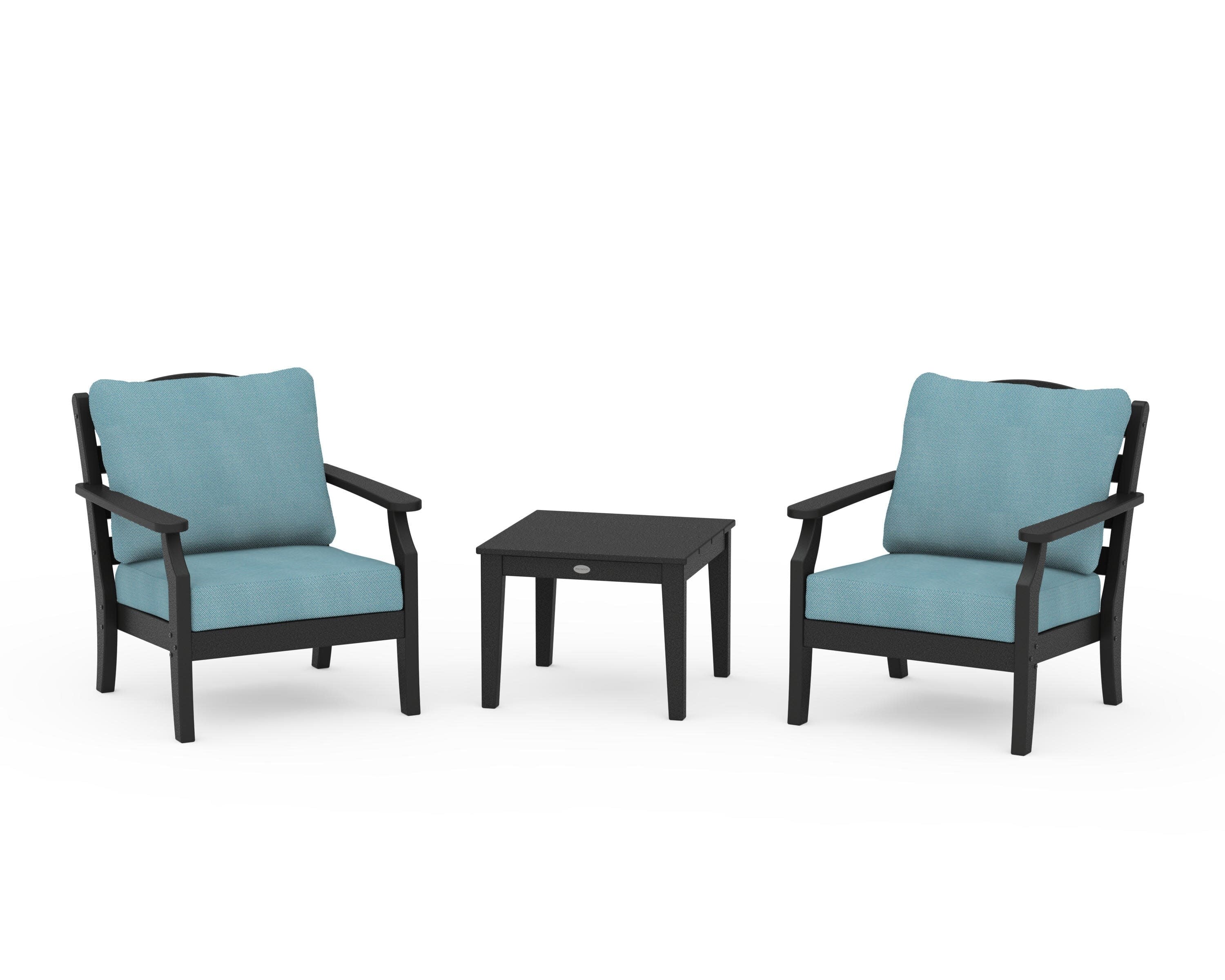 Savannah 3-Piece Deep Seating Set in Black / Lattice Sky Blue