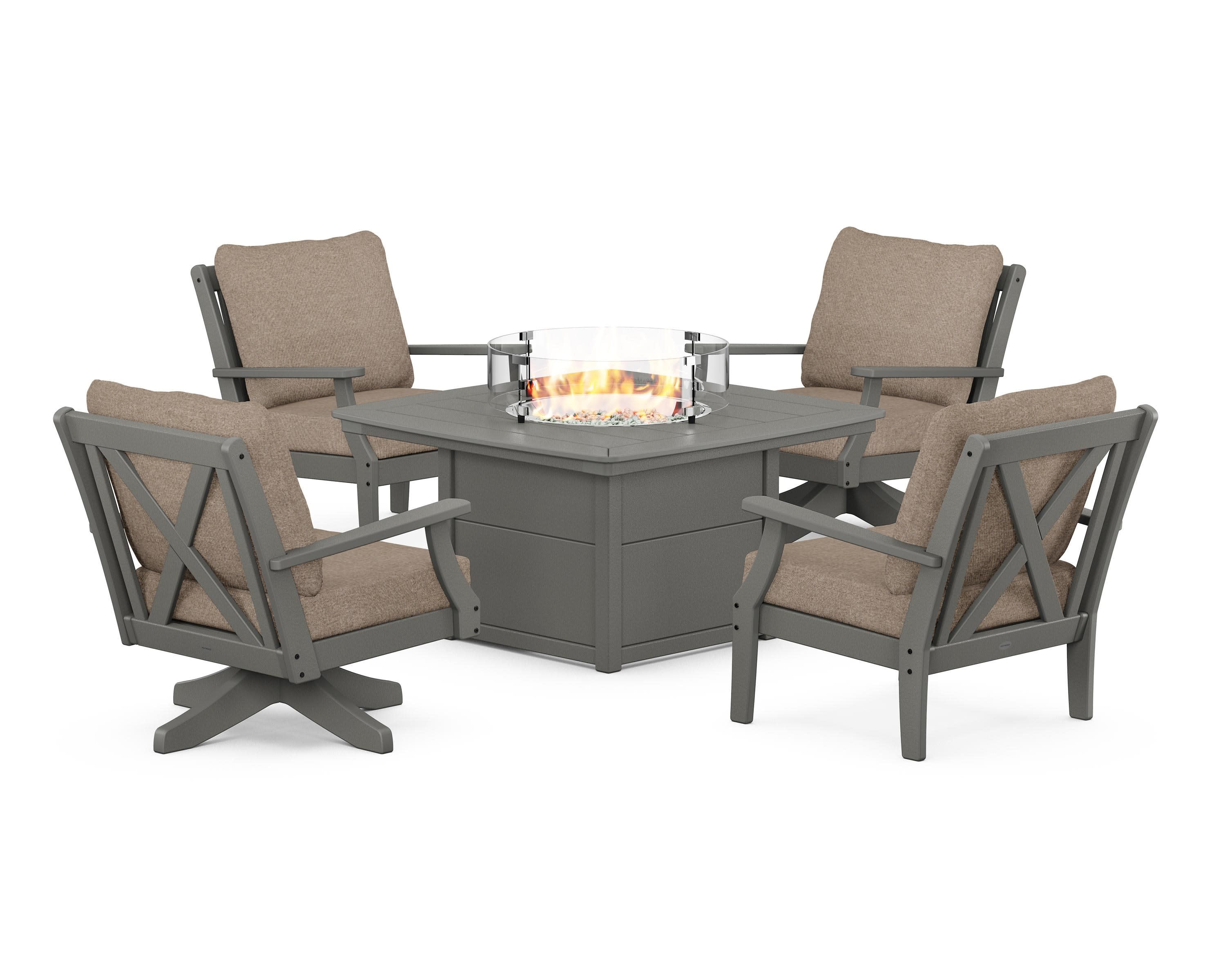 Braxton 5-Piece Deep Seating Set with Fire Table in Slate Grey / Spiced Burlap