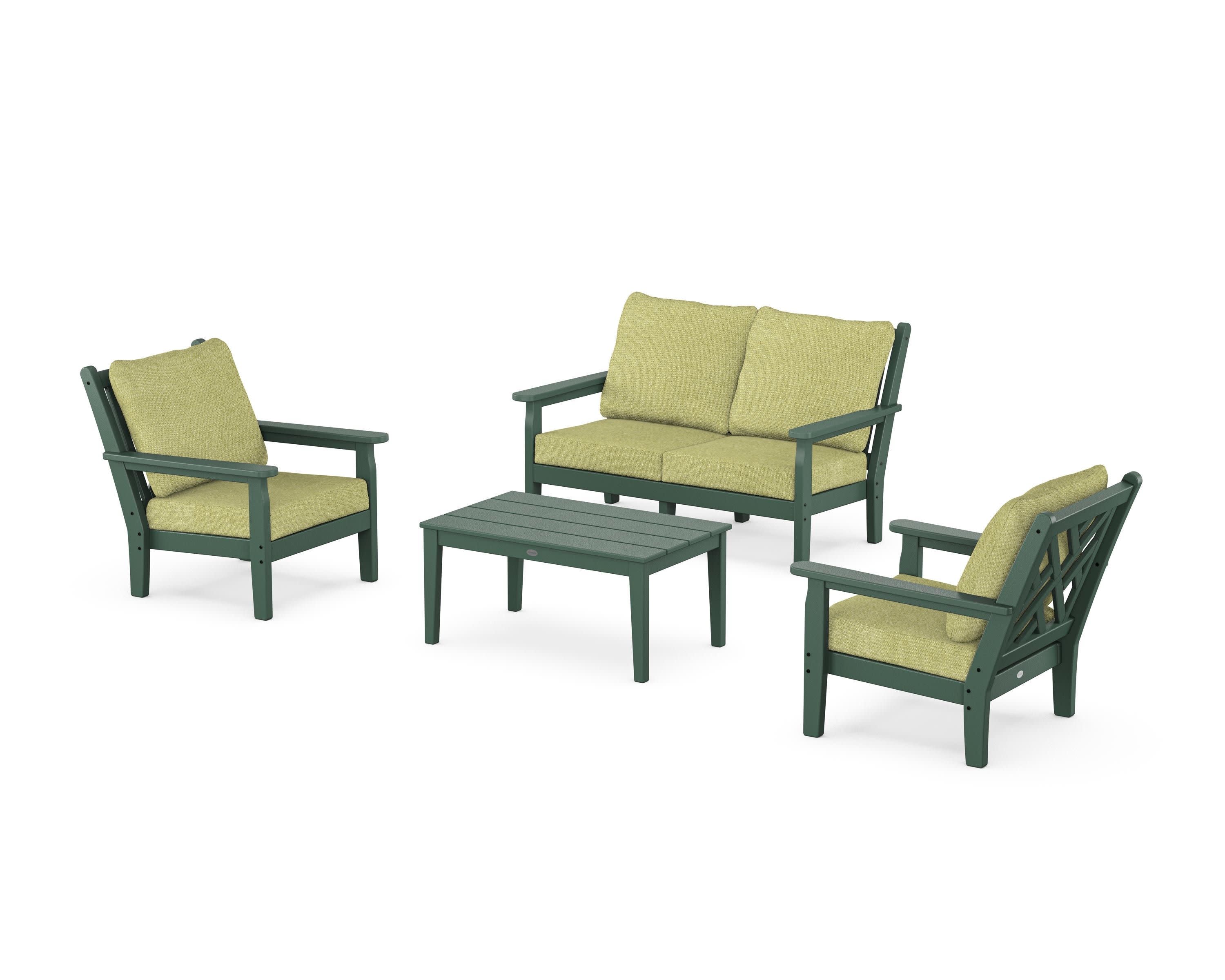 Chippendale 4-Piece Deep Seating Set with Loveseat in Green / Chartreuse Boucle