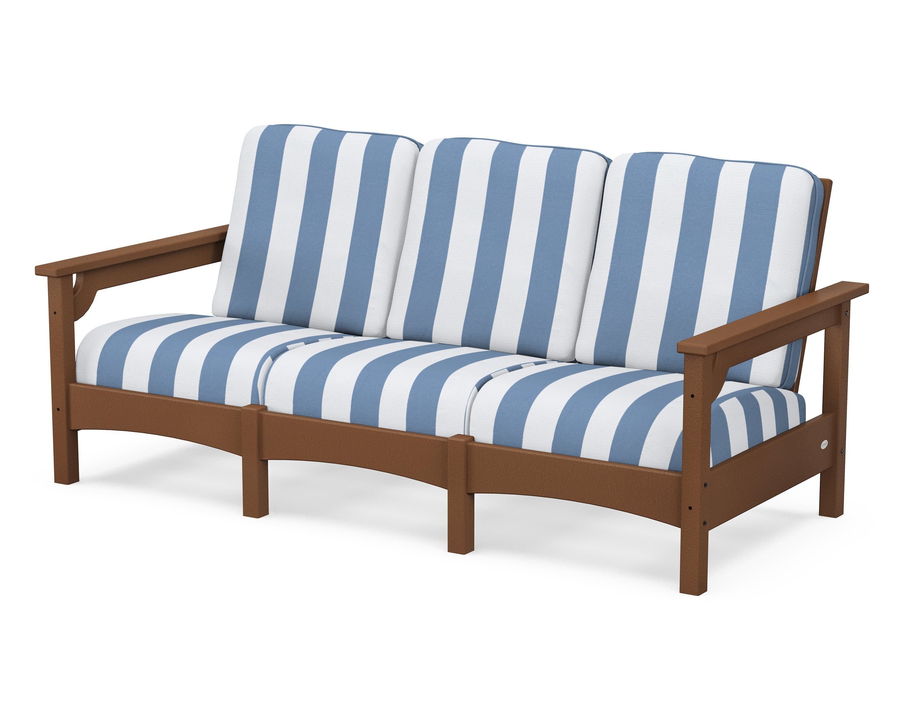 Club Sofa in Teak / Cabana Stripe Sky Blue