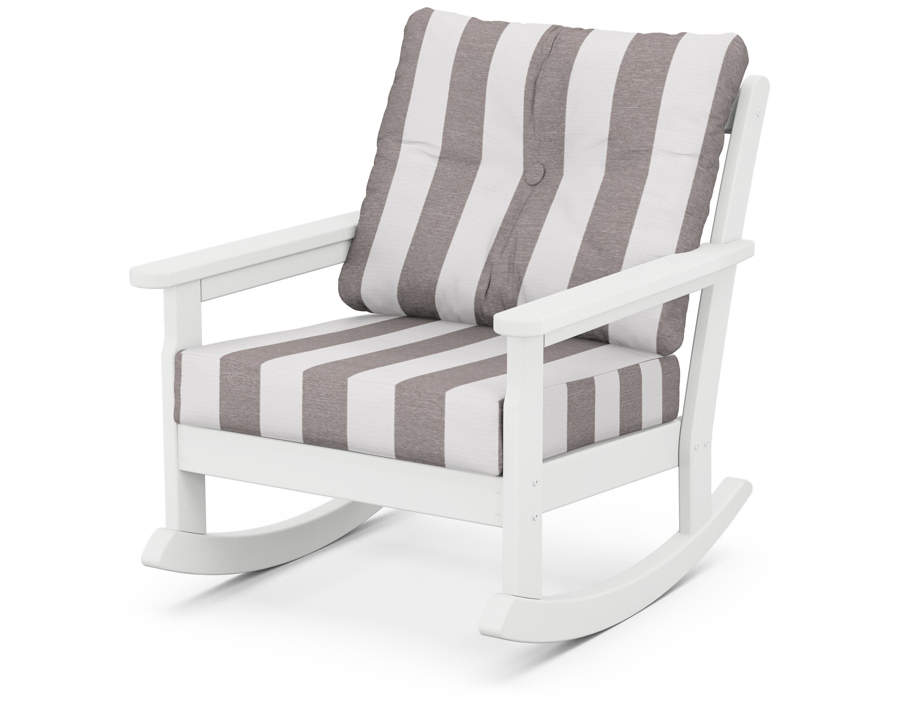 Vineyard Deep Seating Rocking Chair in White / Cabana Stripe Grey Mist