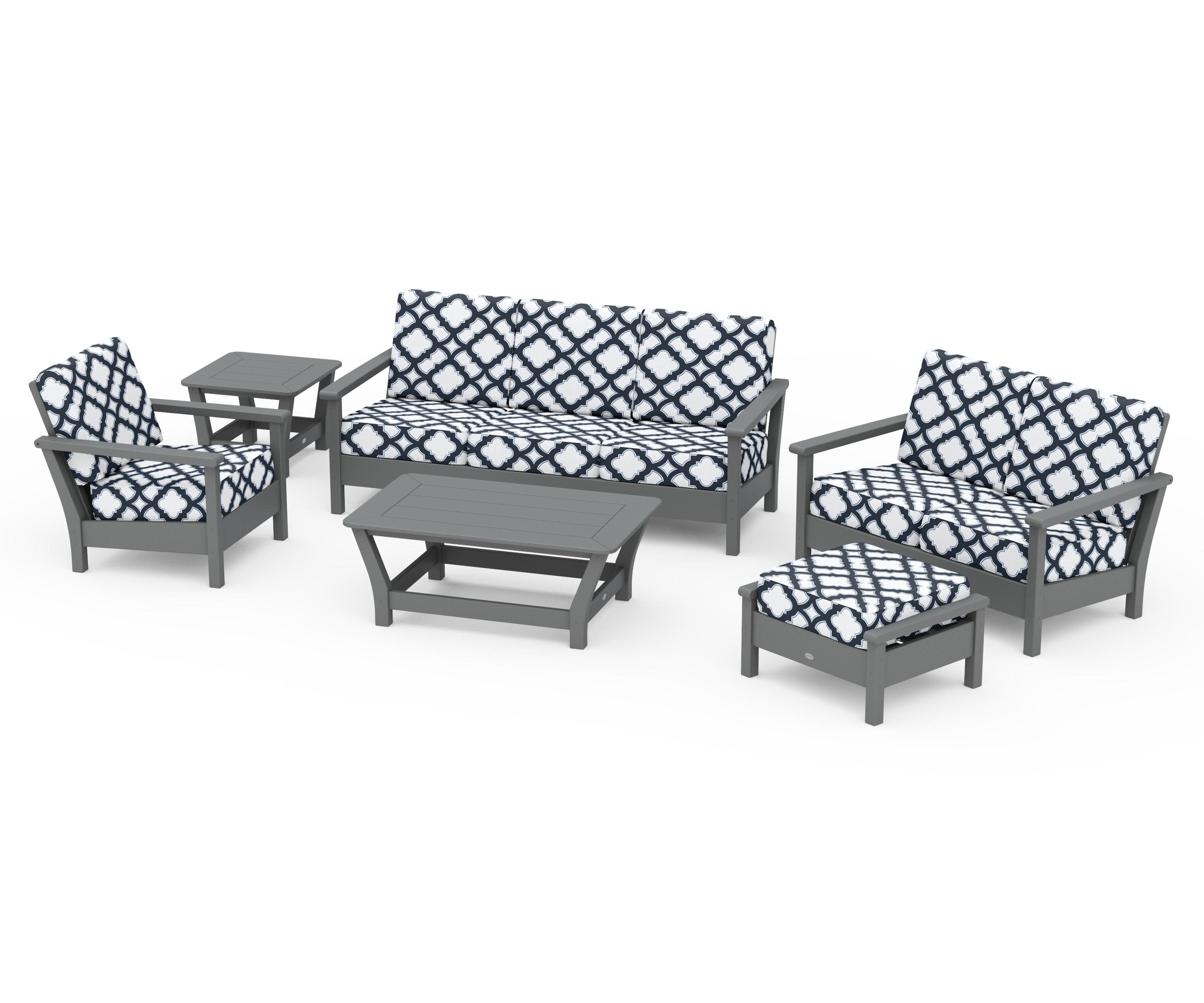 Harbour 6-Piece Outdoor Living Set in Slate Grey / Trellis Marine Indigo