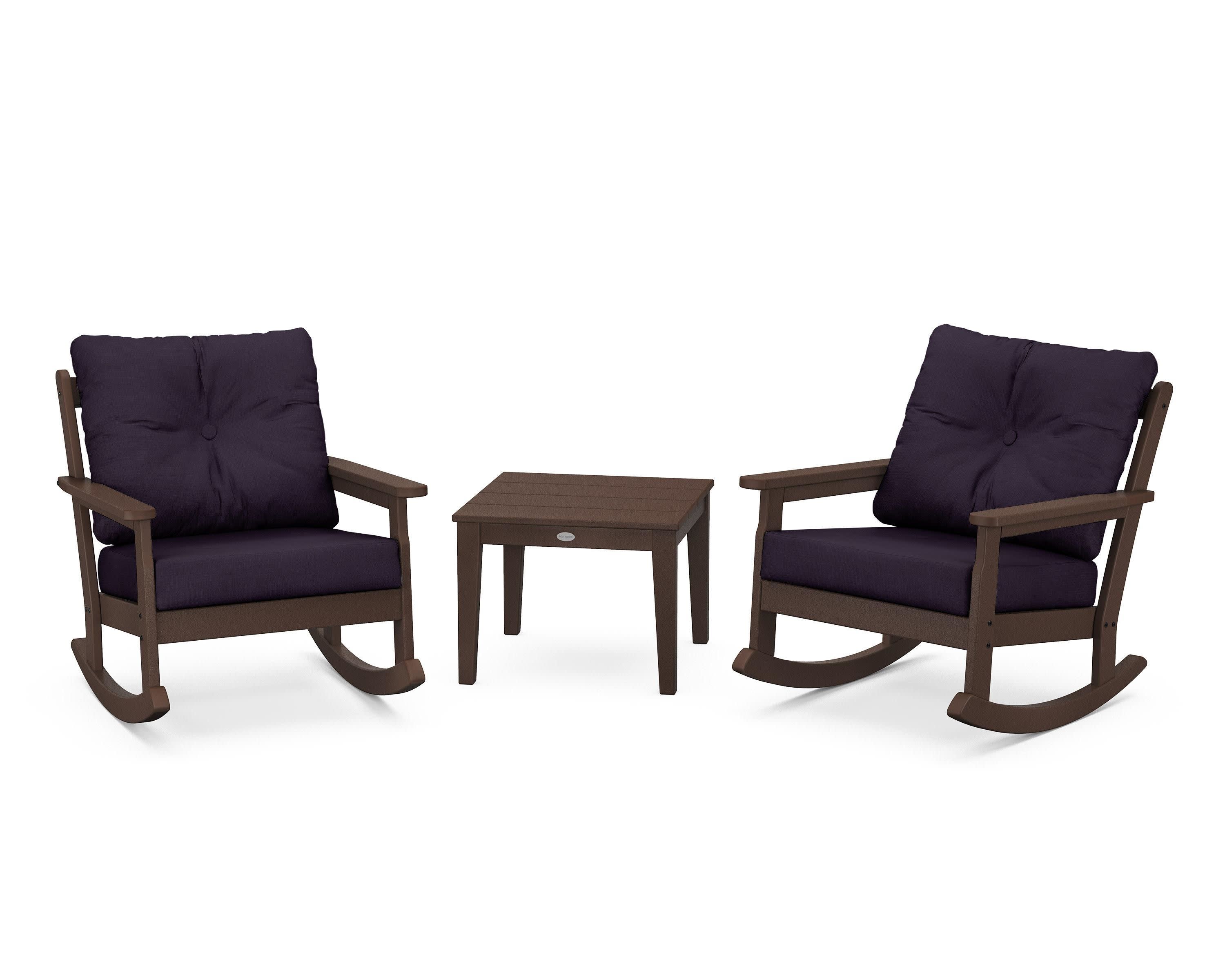 Vineyard 3-Piece Deep Seating Rocker Set in Mahogany / Navy Linen