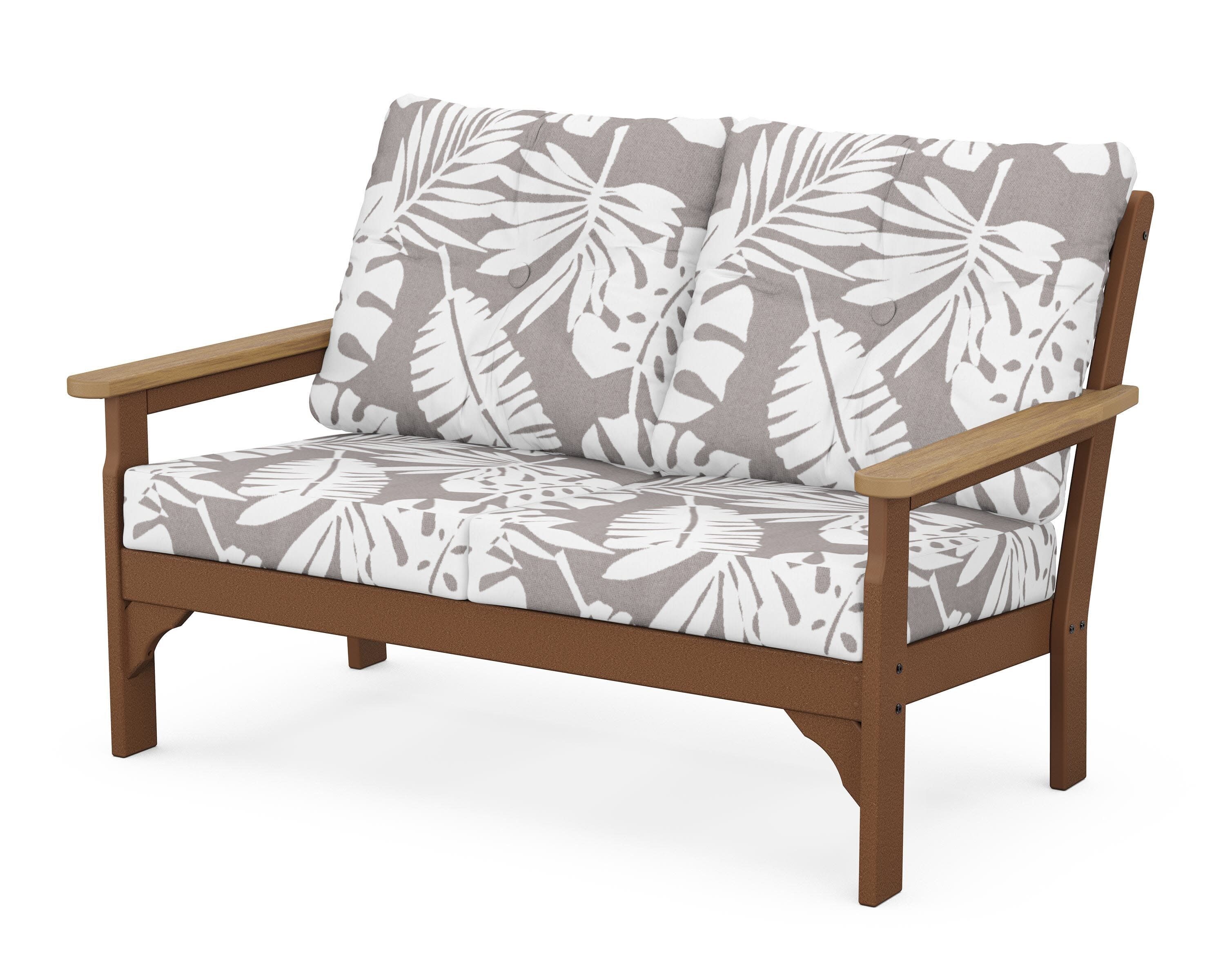 Vineyard Deep Seating Loveseat in Teak / Natural / Leaf Grey Mist