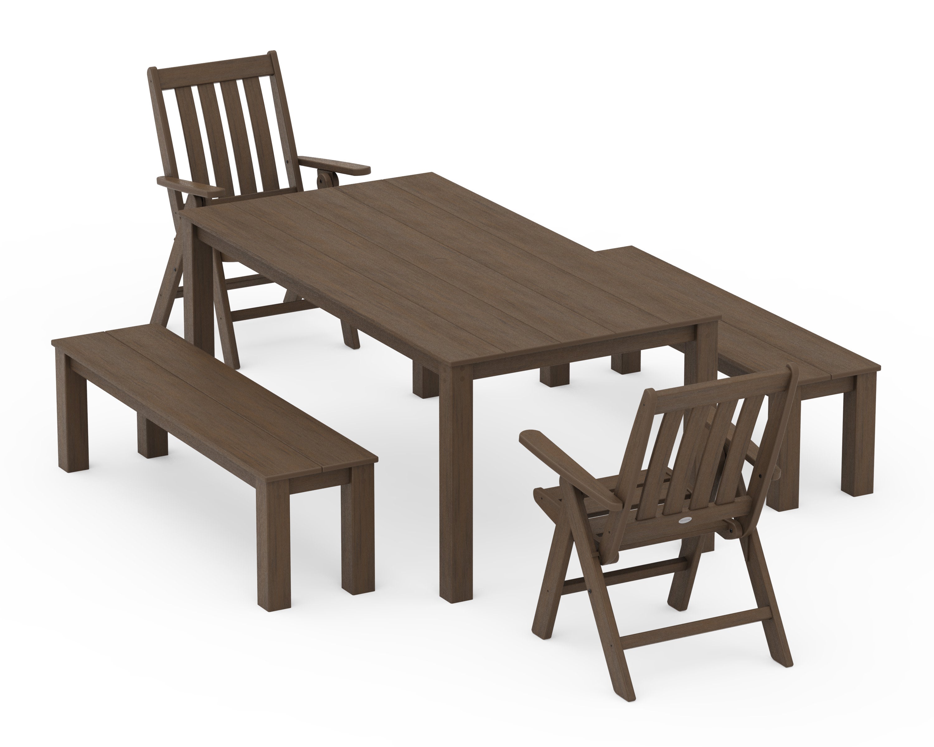 Vineyard Folding Chair 5-Piece Parsons Dining Set with Benches in Kona