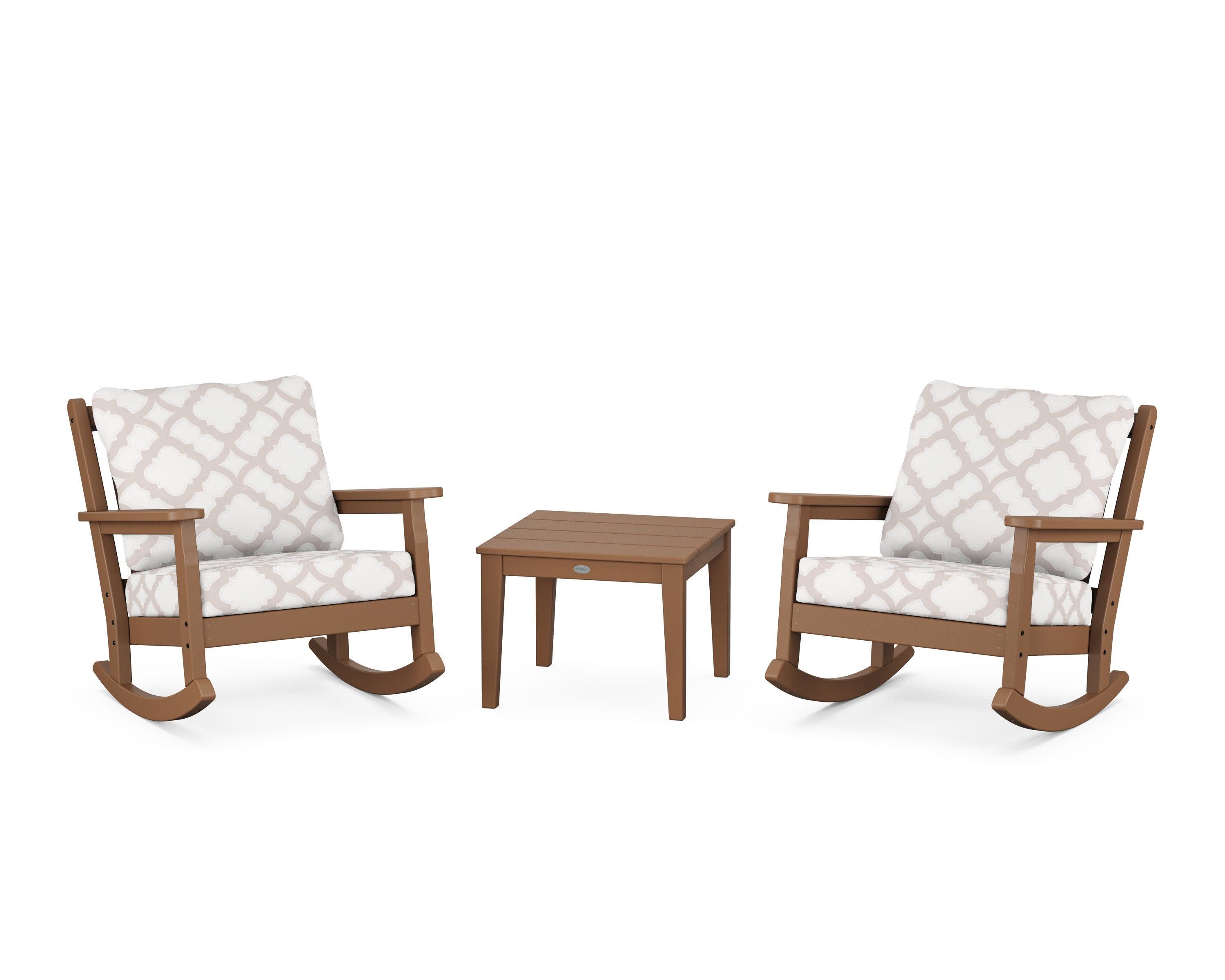 Chippendale 3-Piece Deep Seating Rocker Set in Teak / Trellis Dune Burlap