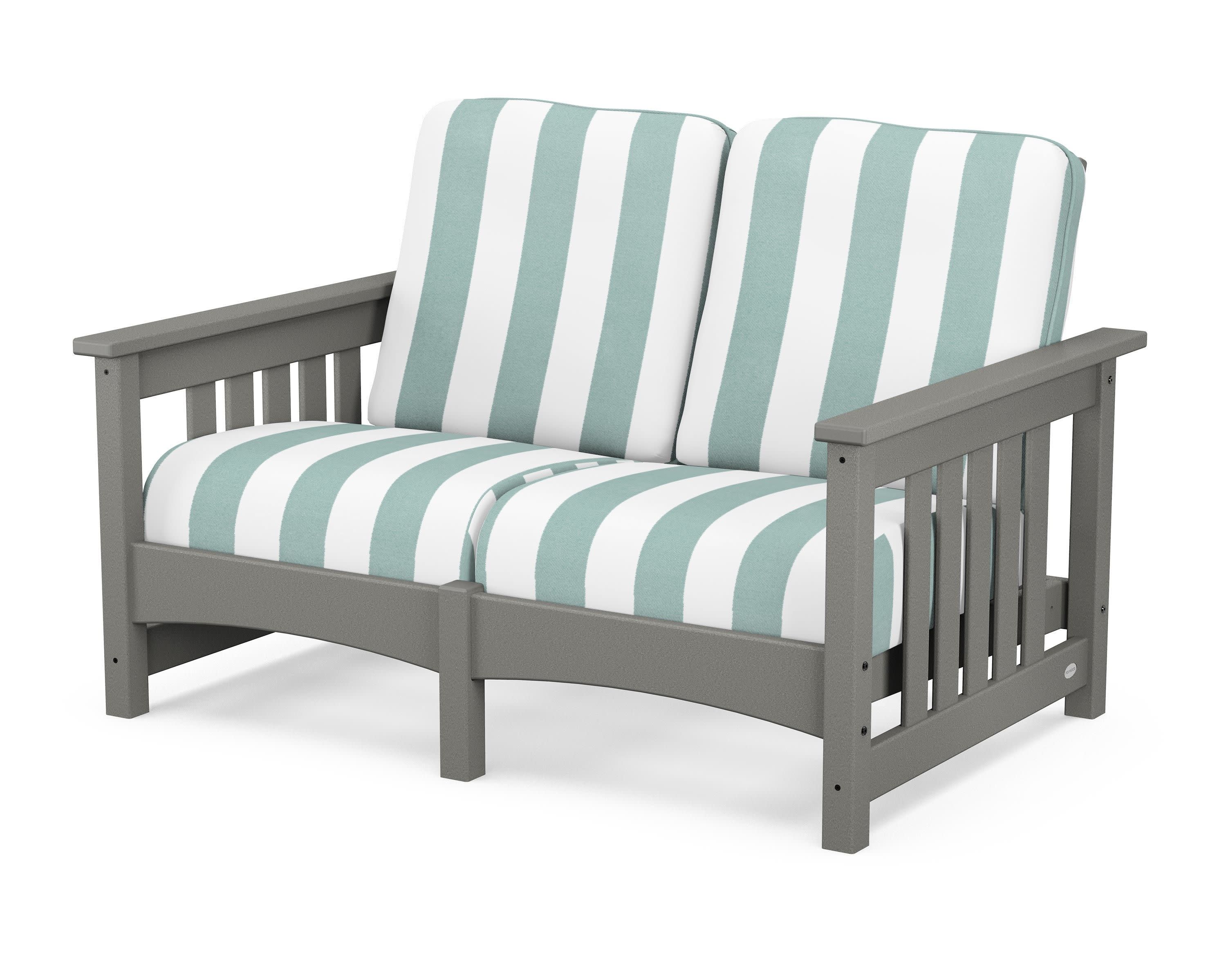 Club Mission Loveseat in Slate Grey / Cabana Stripe Glacier Spa