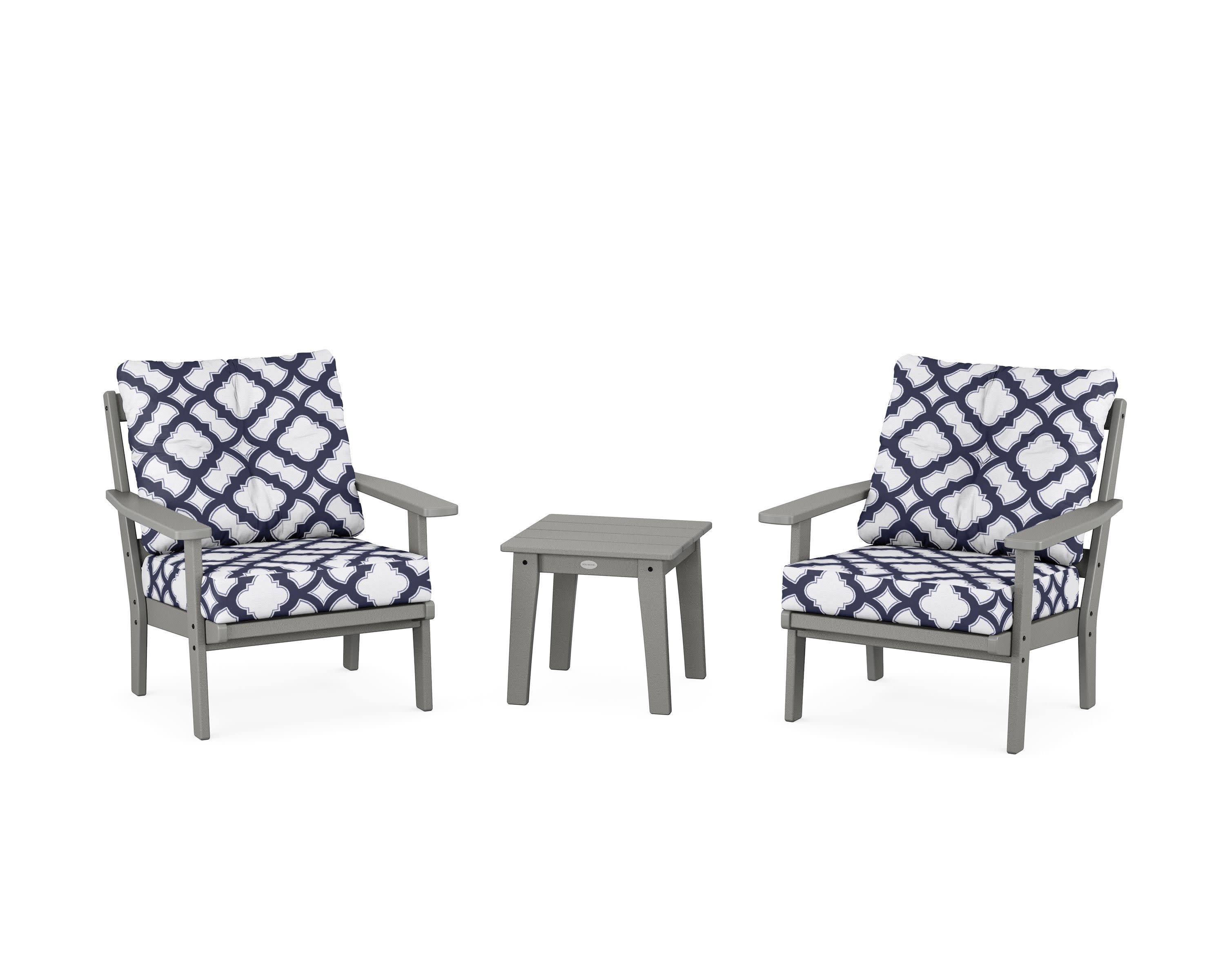 Oxford 3-Piece Deep Seating Set in Slate Grey / Trellis Navy