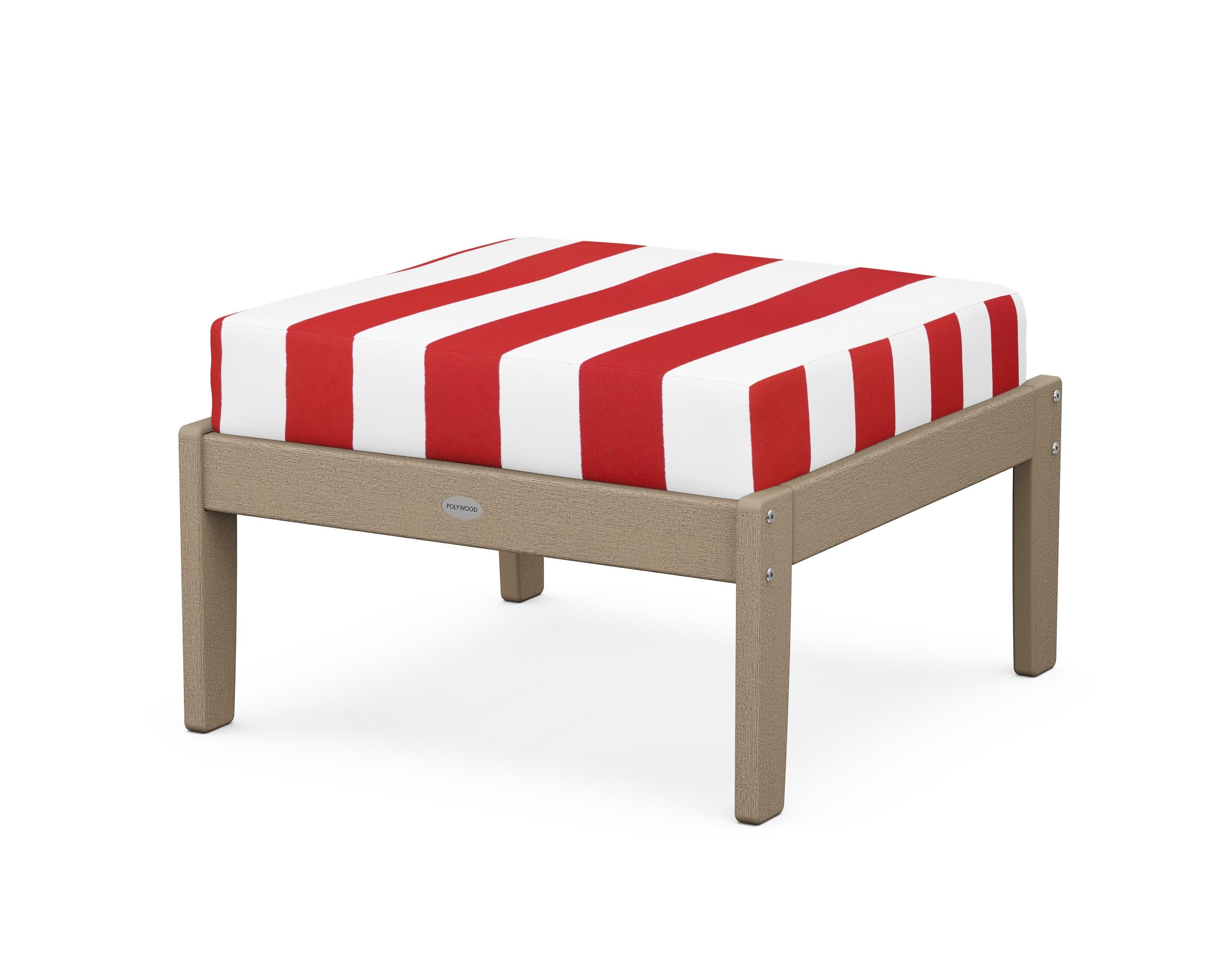 Braxton Deep Seating Ottoman in Vintage Sahara / Cabana Stripe Crimson
