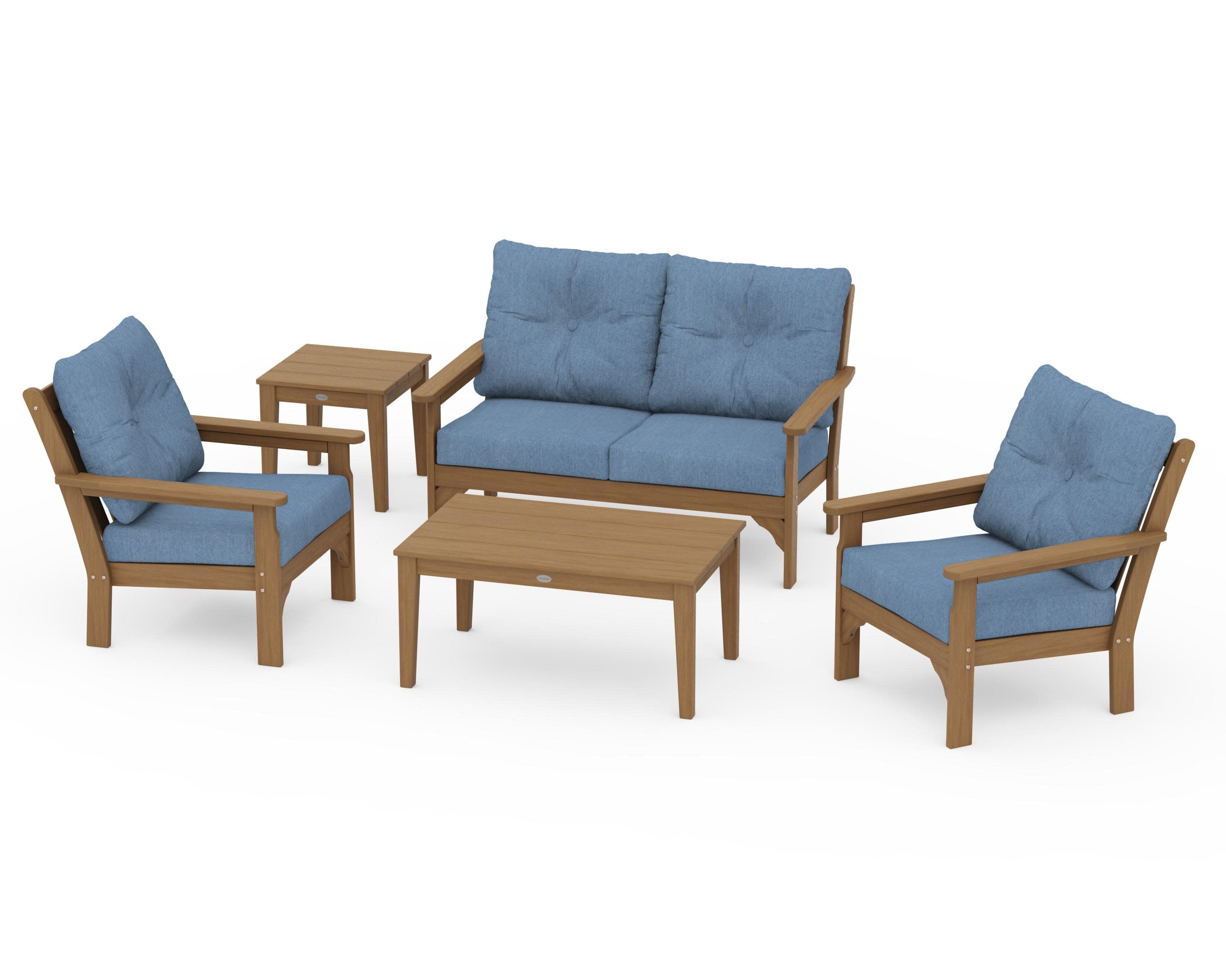 Vineyard 5-Piece Deep Seating Set in Natural / Sky Blue