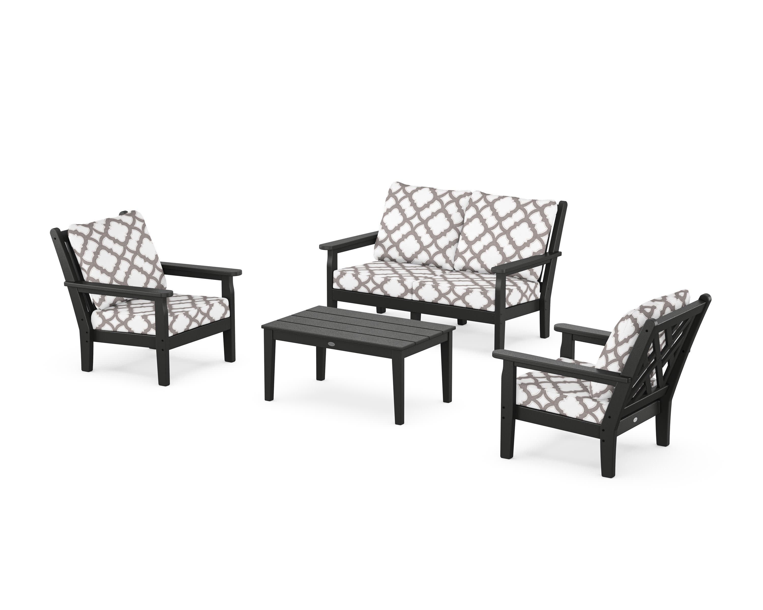 Chippendale 4-Piece Deep Seating Set with Loveseat in Black / Trellis Grey Mist