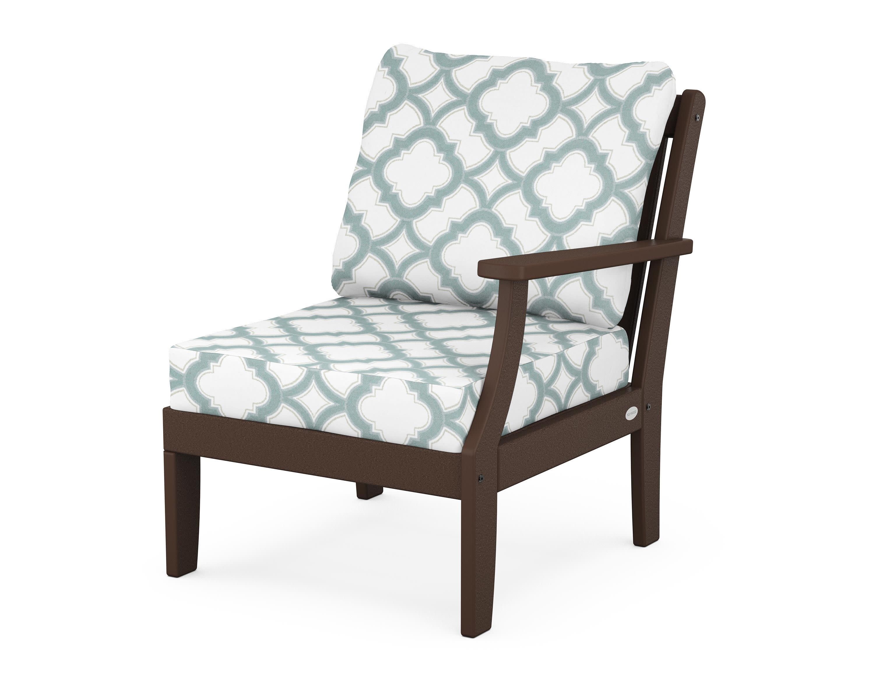 Braxton Modular Right Arm Chair in Mahogany / Trellis Glacier Spa