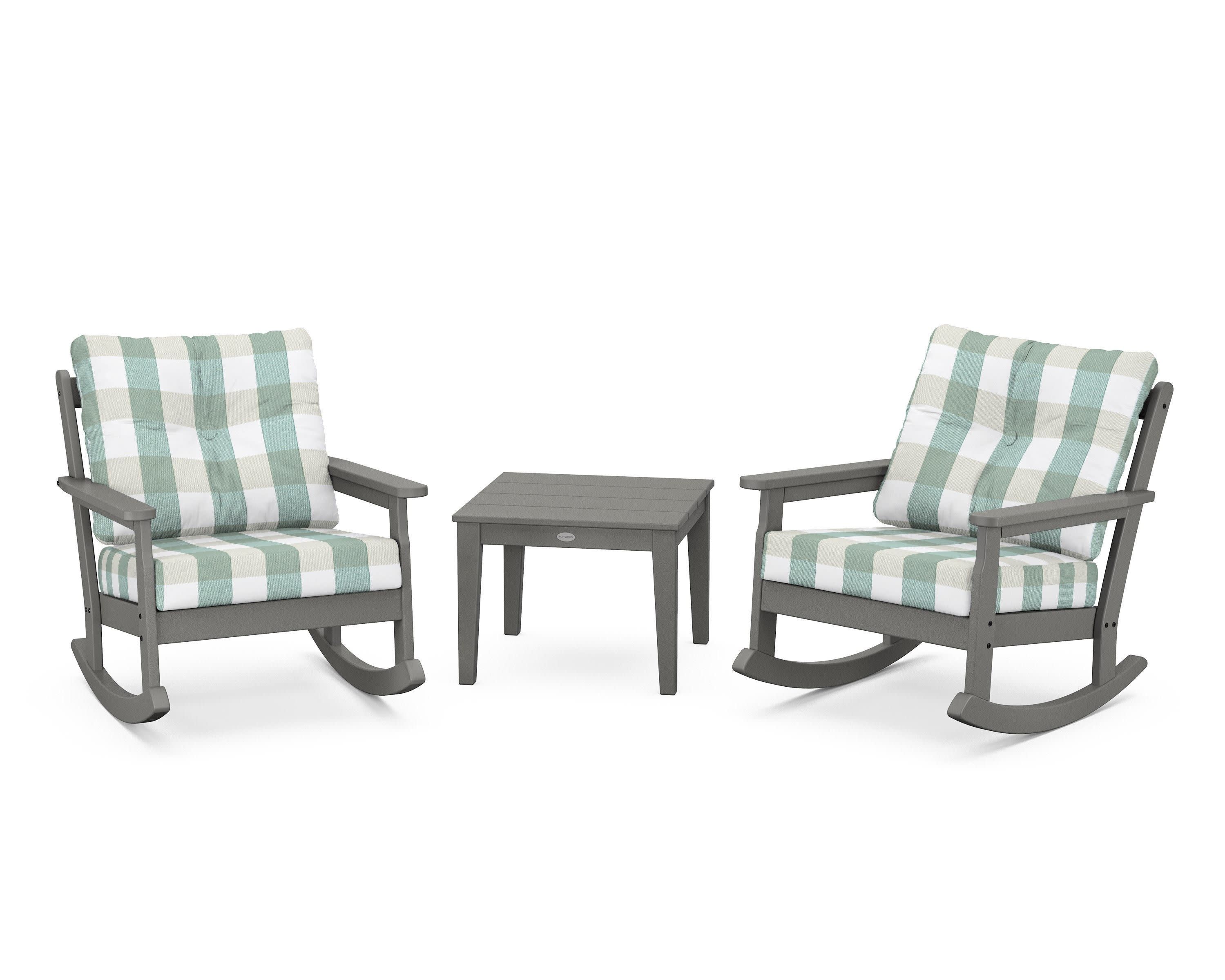 Vineyard 3-Piece Deep Seating Rocker Set in Slate Grey / Buffalo Plaid Glacier Spa