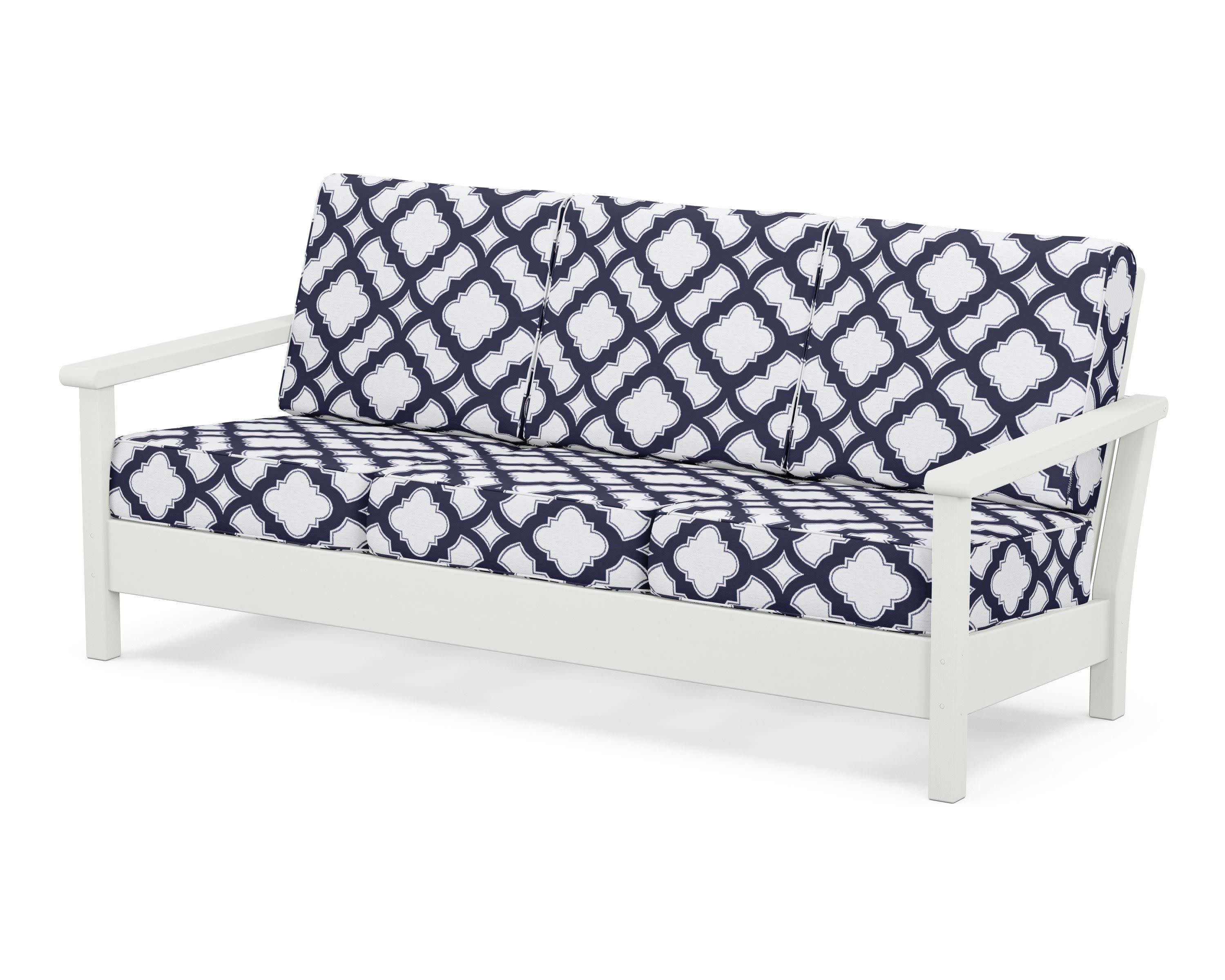 Harbour Deep Seating Sofa in Vintage White / Trellis Navy
