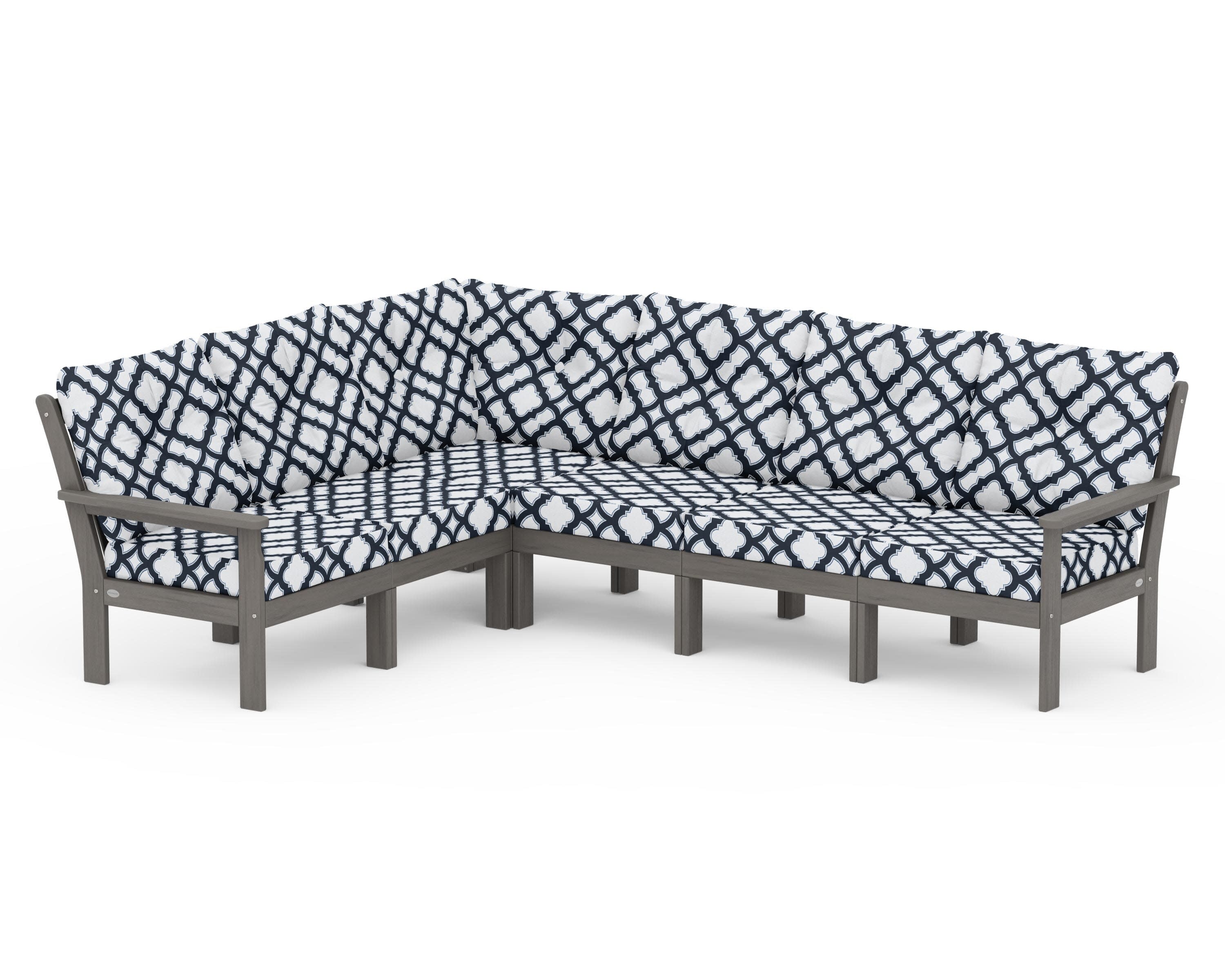 Vineyard 6-Piece Sectional in Driftwood / Trellis Marine Indigo