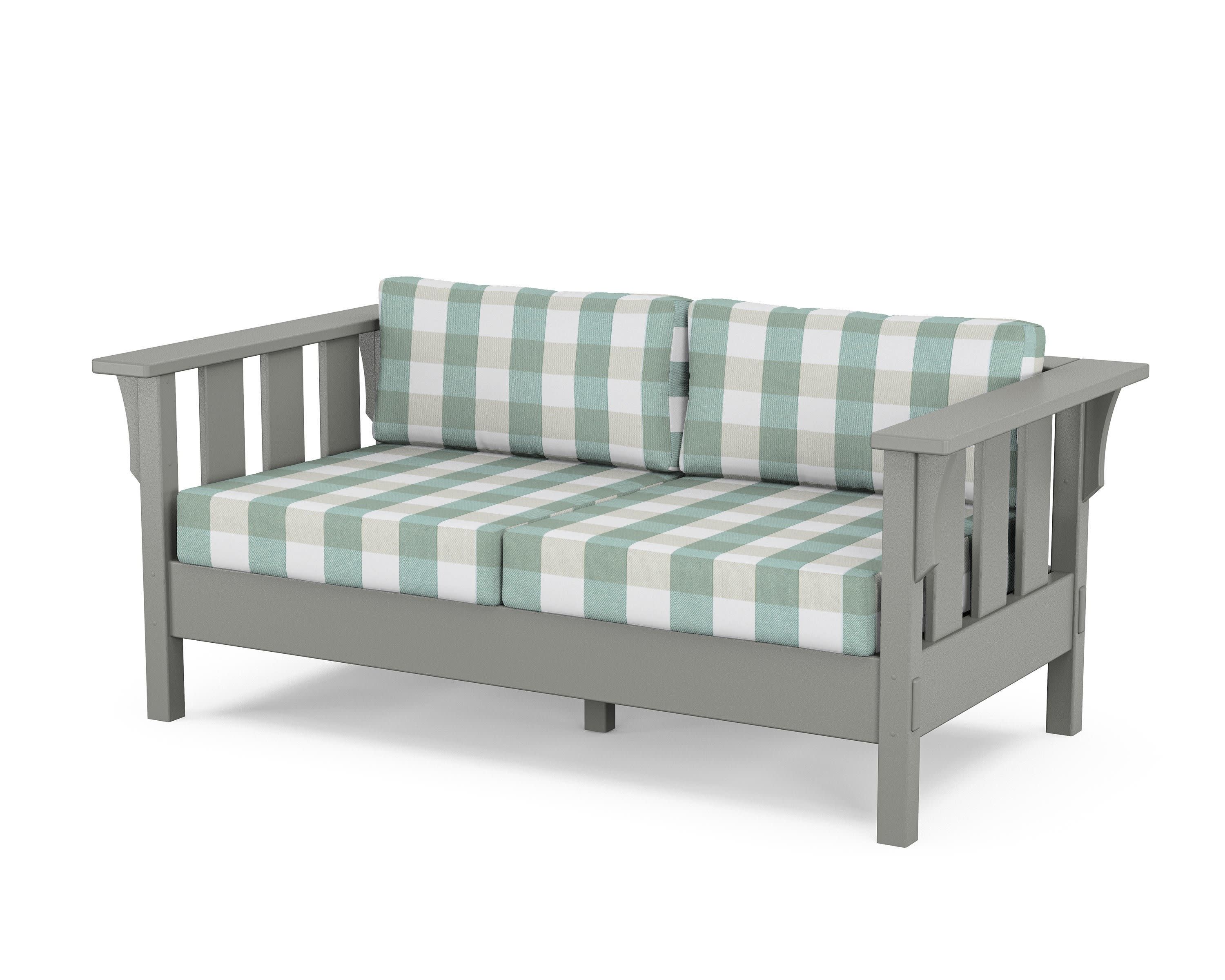 Acadia Deep Seating Loveseat in Slate Grey / Buffalo Plaid Glacier Spa